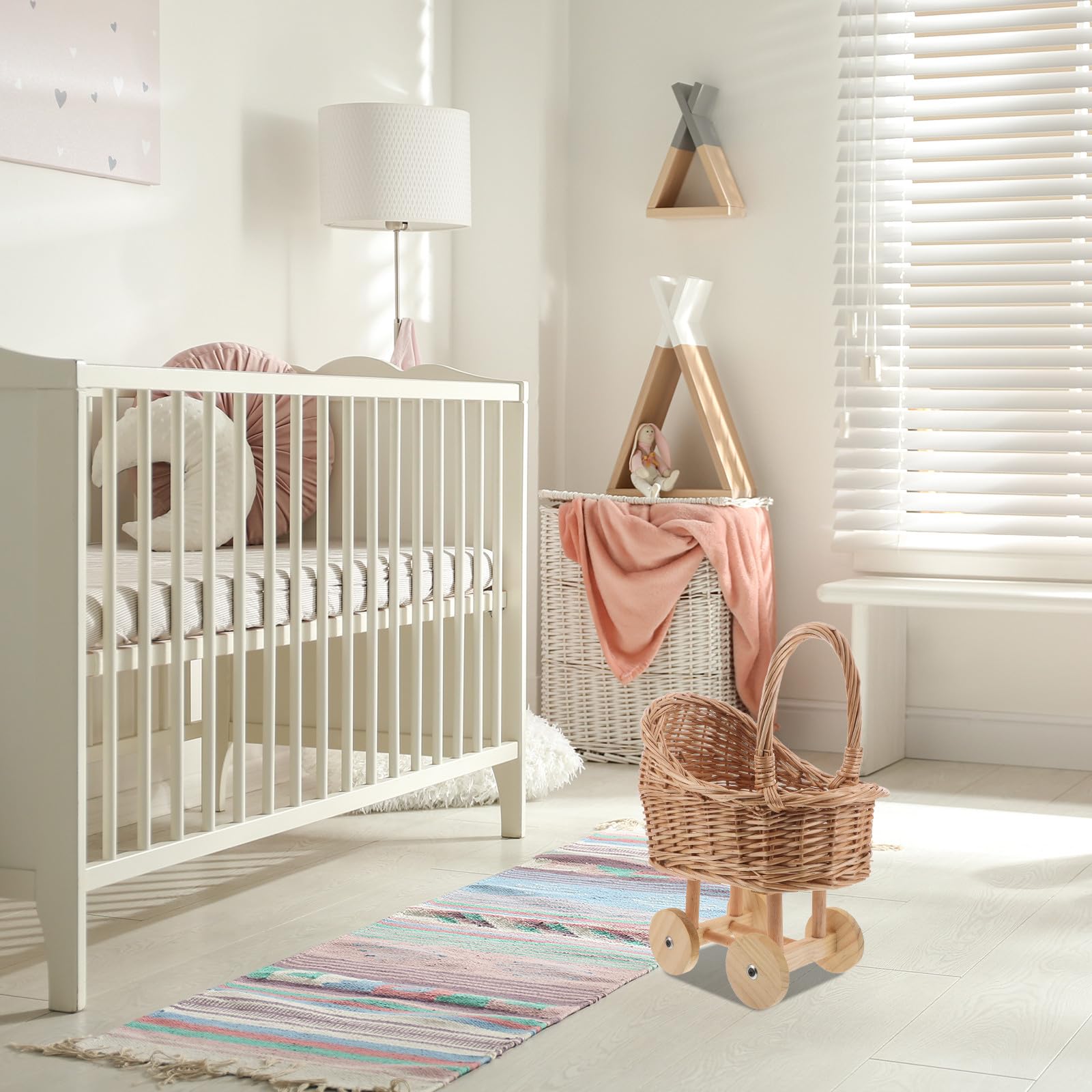 Gatuida Poussette de poupée, Jouet d'imitation en Osier pour bébé Fille, Poussette de poupée, Panier de Fleurs Vintage pour Maison de Jeu