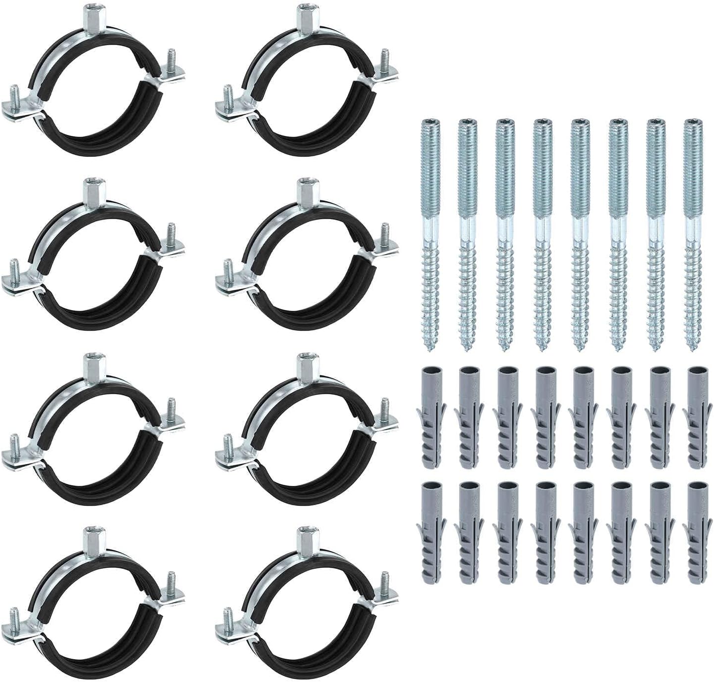 HARFINGTON 8 Set Split Ring Pipe Hanger 2-15/16" (75mm) Galvanized Steel Sheet Wall Ceiling Mount Adjustable Pipe Bracket Clamp with Screw and Expansion Tube for Plumbing HVAC (M8,M10)
