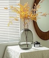 Vista 7 de GeLive Jarrón de Vidrio Marrón Redondo Transparente Florero para Centro de Mesa, Rama de Tallo Largo, Planta Fresca y Artificial, Botella