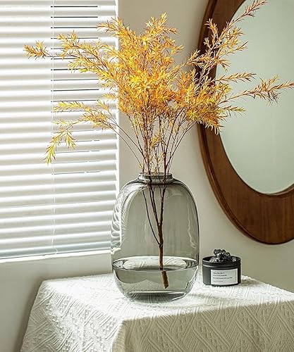 Miniatura 7 de GeLive Jarrón de Vidrio Marrón Redondo Transparente Florero para Centro de Mesa, Rama de Tallo Largo, Planta Fresca y Artificial, Botella,