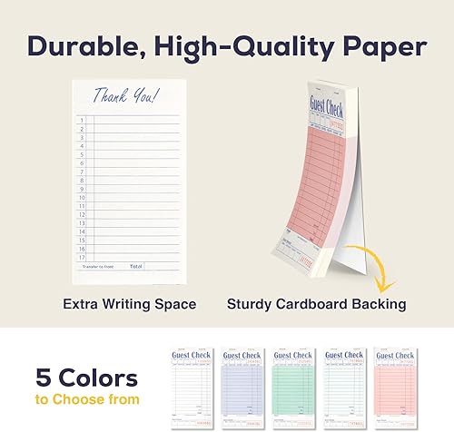 Miniatura 13 de FMP Brands Libros de cheques de invitados para servidores, papel de bloc de notas de servidor, total de 500 hojas (10 blocs), azul con recibo