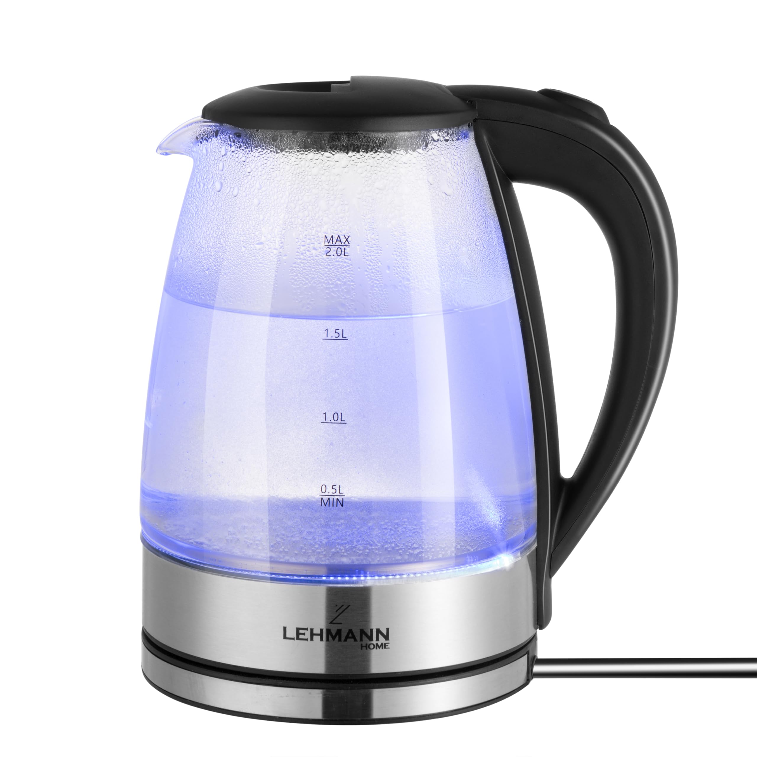 ADLER Bollitore Elettrico In Vetro 2,0L Con Illuminazione LED Blu – 2200W, Fondo Piatto Inox, Spegnimento Automatico, Filtro Anticalcare, Trasparente - 2