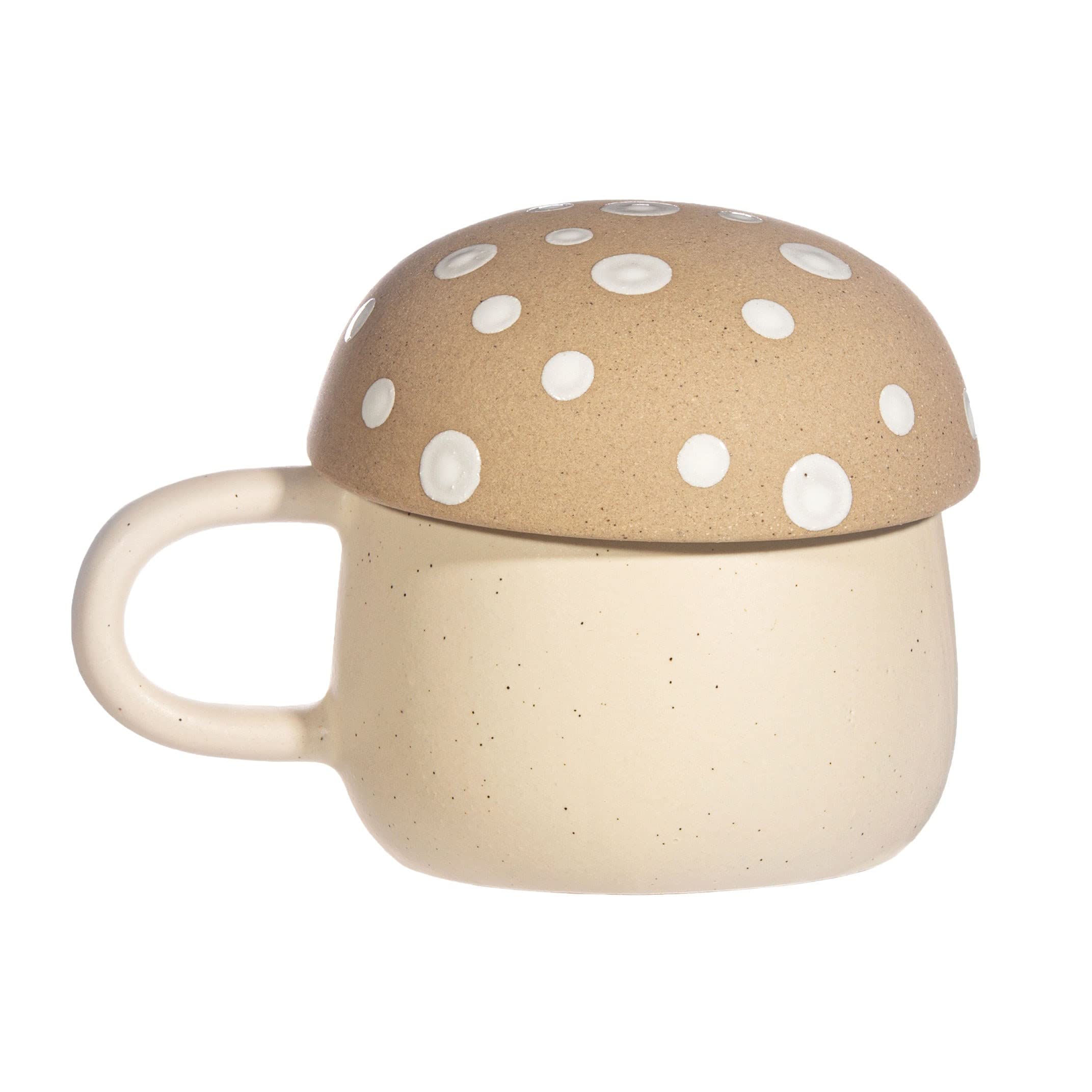 Sass & Belle Cream Mushroom Mug with Lid, Ceramic, 320ml