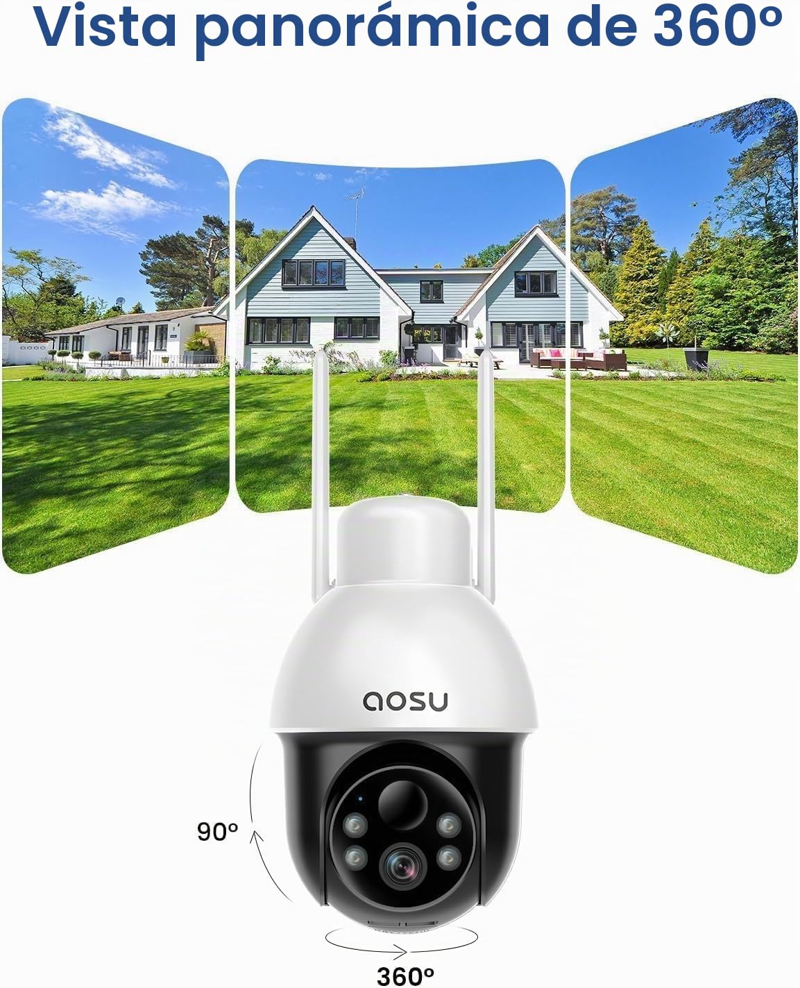 aosu 2K Cámara de Vigilancia WiFi Exterior Solar PTZ 360° | 2 Camera, PIR Camera Vigilância Exterior ,Pannello Solare Fisso, Rilevamento del movimento, Visione Notturna a Colori, 2.4GHz
