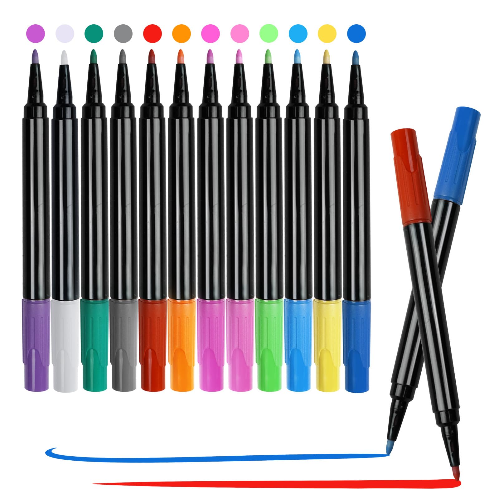 Solorage 12 Colors Dry/Wet Erase Markers, 3mm Single Tip Acrylic Paint Pens for LED Drawing Board, Kids Doodling & Coloring Books, Works on Smooth Surfaces, Ideal School Supplies