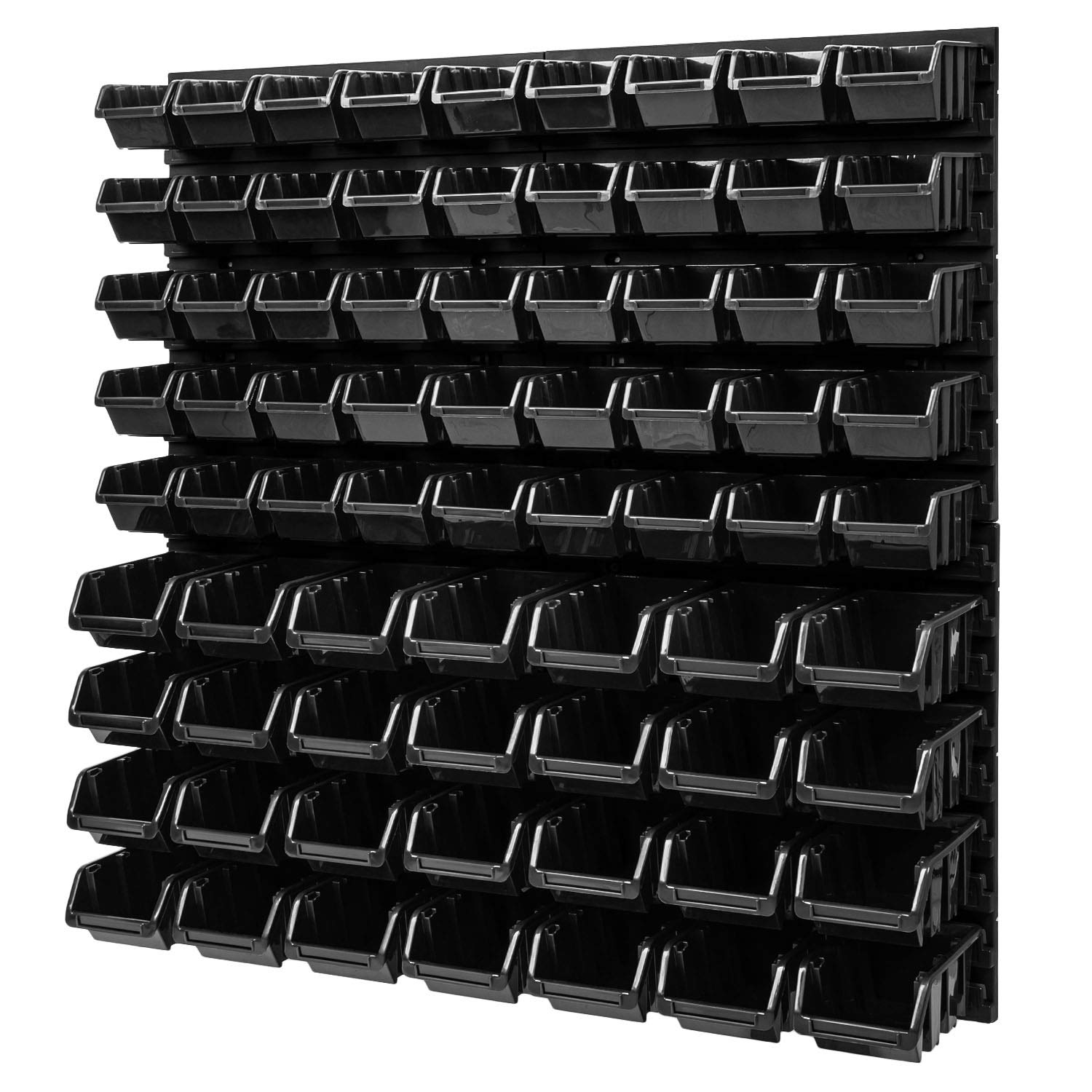 PAFEN Lagersystem Stapelboxen Wandregal - 772 x 780 mm – 73 Stück Boxen Werkstatt Schüttenregal Werkzeuglochwand (Schwarz)