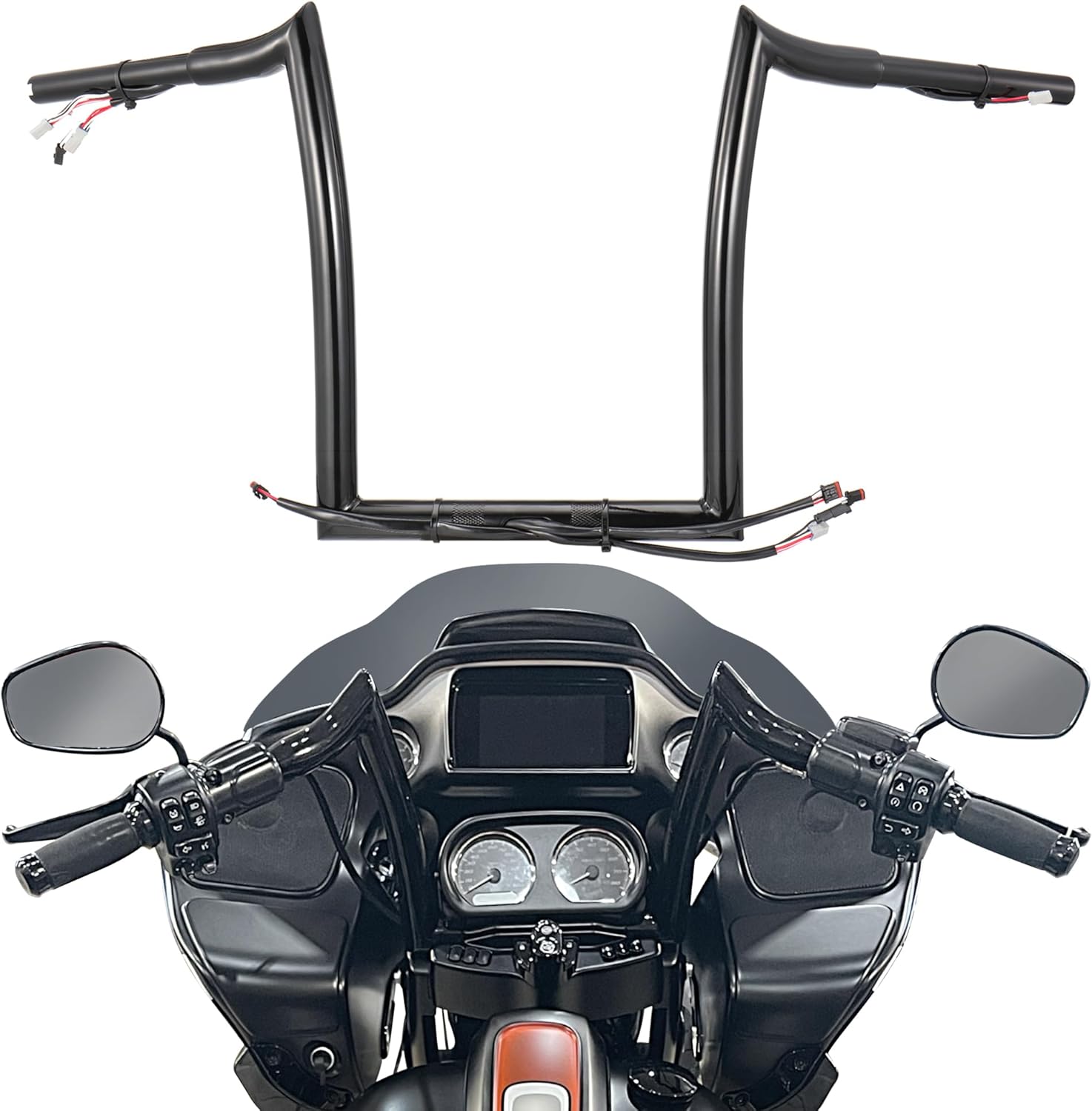 TIGERSGATE Black PREWIRED 14" Rise Road Glide Meathook Monkey 1 1/4