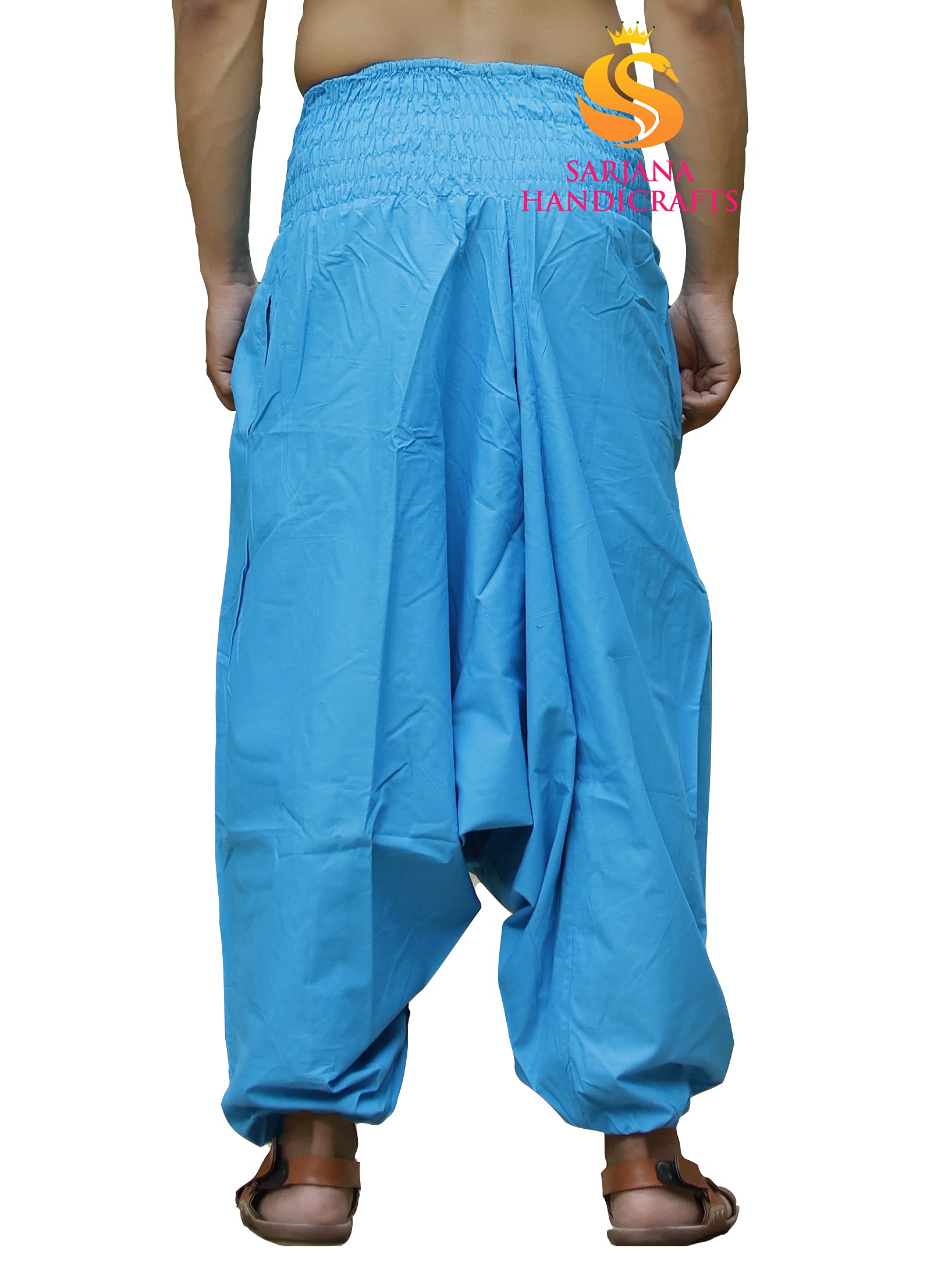 SARJANA HANDICRAFTS Pantalones Harem de algodón unisex para hombre, pantalones de yoga holgados y bohemios
