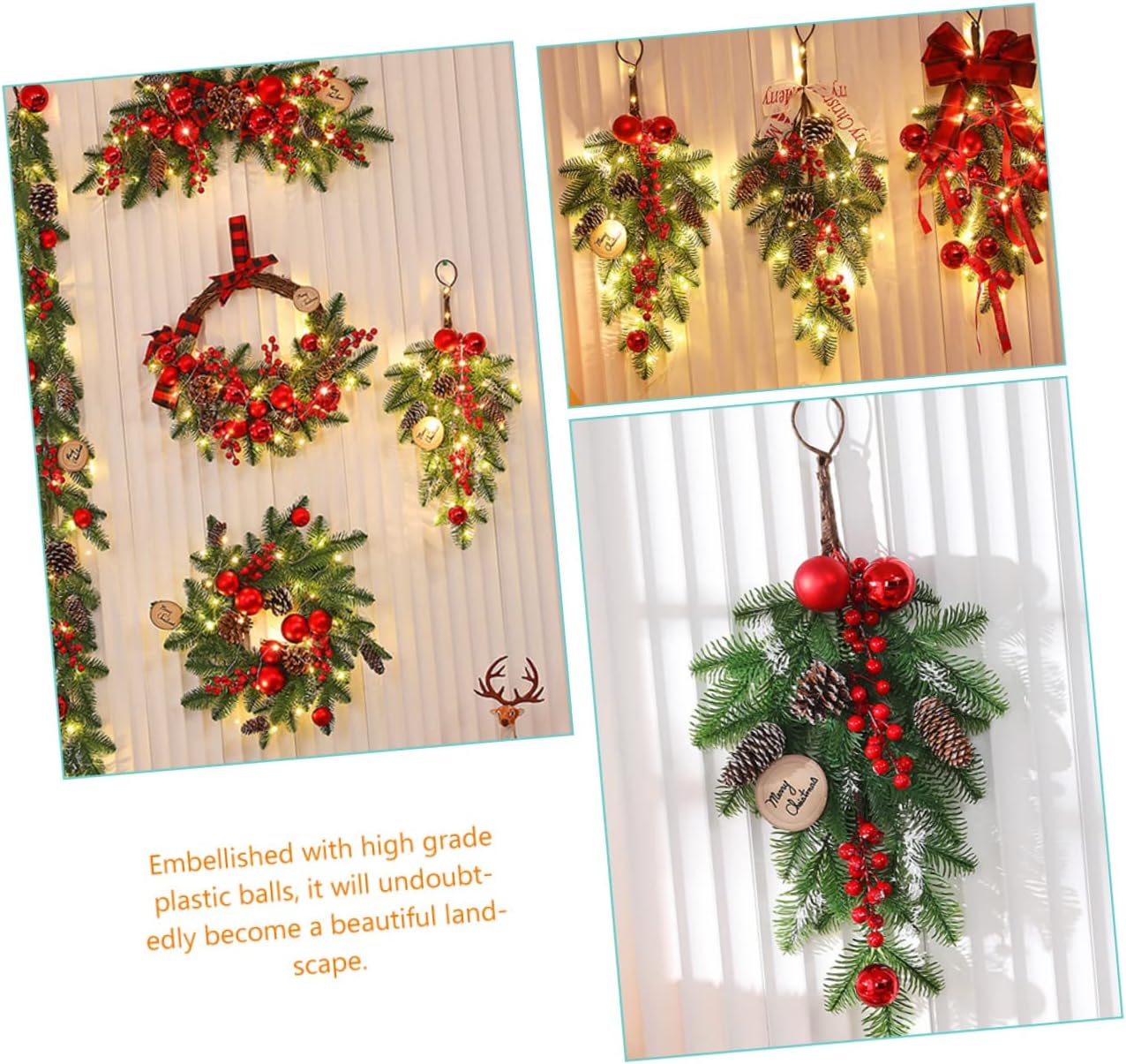 Small Christmas Wreath Mailbox Swag Xmas Teardrop Swag Door Hanging Christmas Decorations