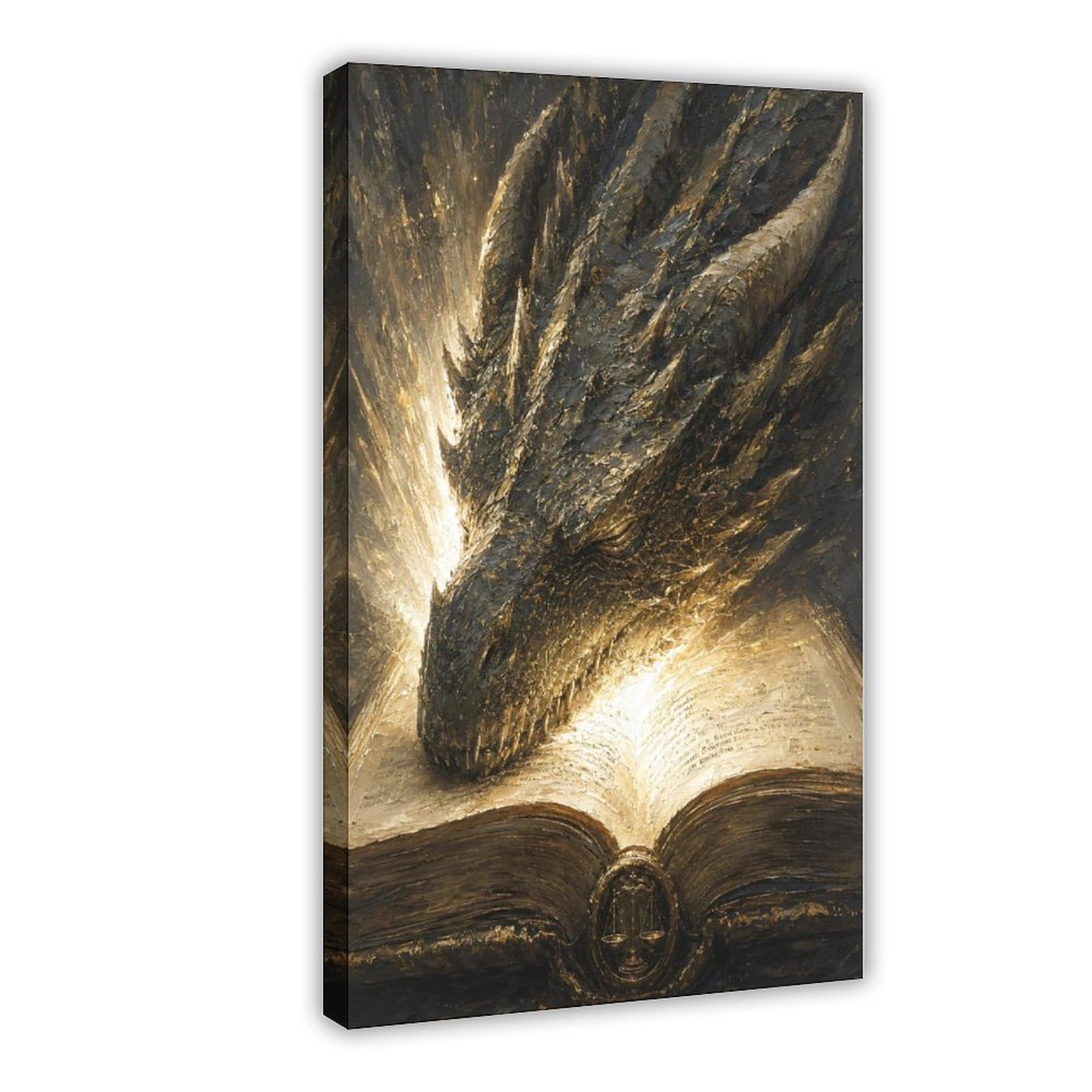 H3b8u2y5 Frame-Style-10 Dragon Head Over Book Canvas Wall Art, Surrealist Bedside