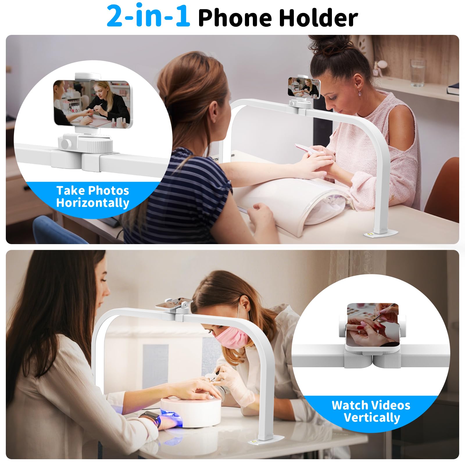 CGBE LED Lampada Mezza Luna da Tavolo per Unghie Pieghevole - Bianco | Lampada da Scrivania per Unghie con Portacellulare per Onicotecniche - Dimmerabile LED Luce per Manicure Tatuaggi Artigianato