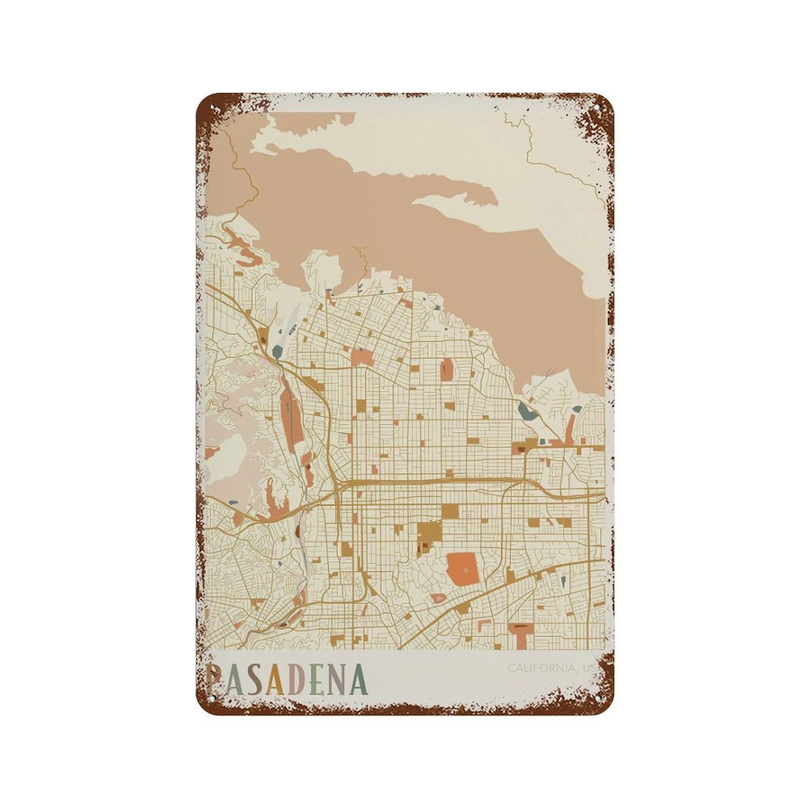 xiaoxiaoshen Pasadena Map California Travel Gift Boho City Wall Decor Art Metal Tin Poster Modern Home Decor Art Home Bar Shop Decorations Vintage Sign 30x20cm