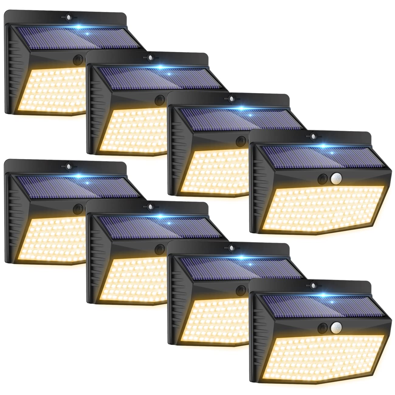 Peasur Luz Solar Exterior【8 Paquete/138 LED/3 Modos】 Luces Solares Led Exterior Blanco Cálido IP65 Impermeable Focos LED Exterior Solares Jardin, Farolas potente para Exteriores,Patio,Garaje