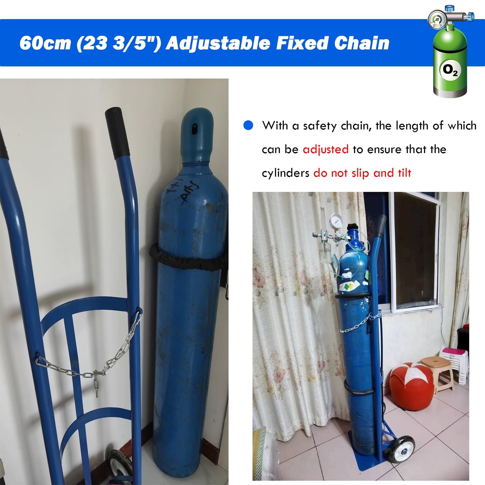 Carro para Botellas de Gas, Carro pequeño for Cilindros de Gas for Laboratorio, Escuela y Taller, Soporte Resistente for oxígeno con Cadena Seguridad Tanques nitrógeno acetileno
