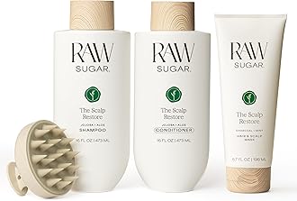 Raw Sugar Dry Scalp Treatment & Hair Care Bundle (4 Products) Intensive Ritual At Home Spa Kit, Shampoo, Conditioner, Hair Mask & Massager, Formulated without SLS/SLES & Parabens