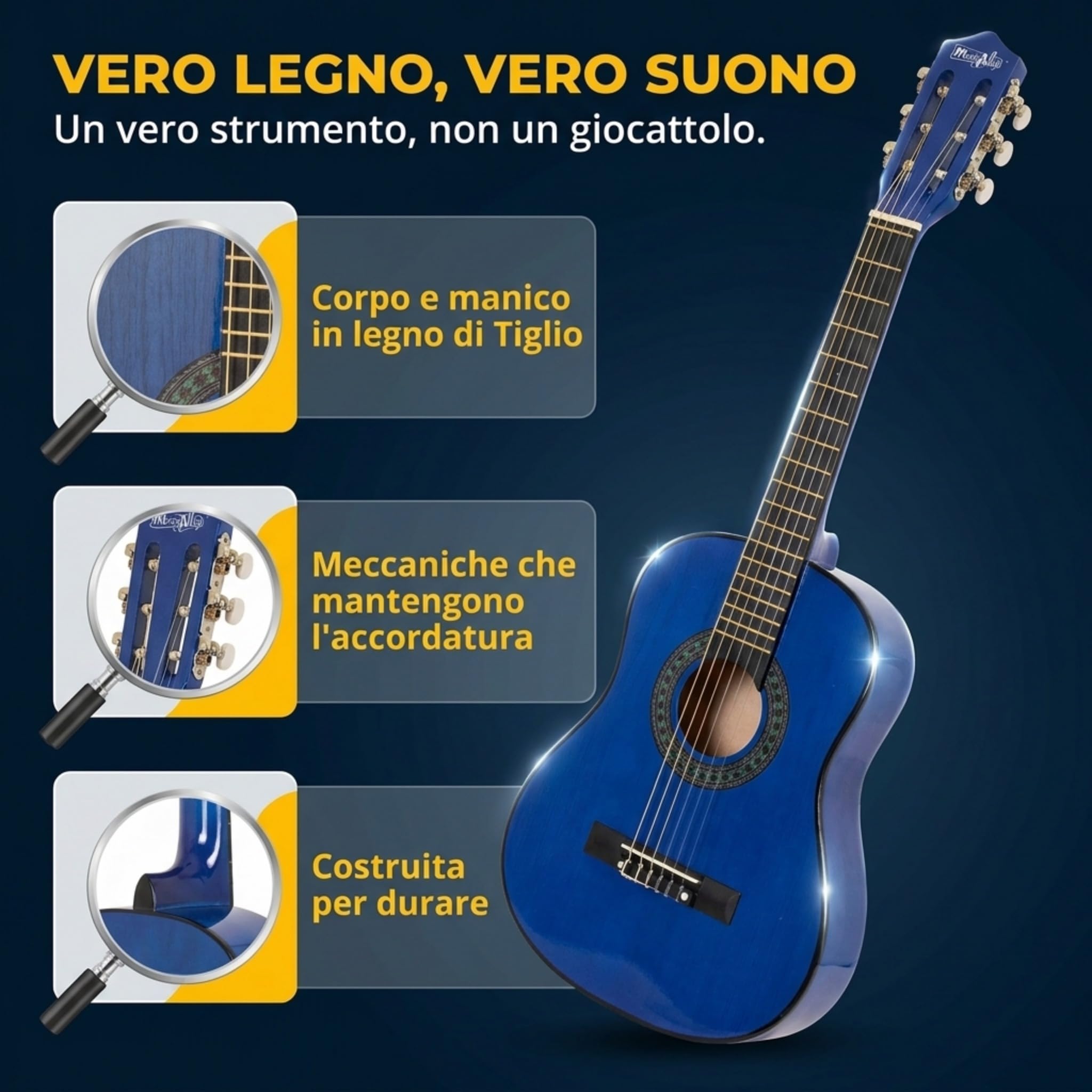 Chitarra acustica classica Junior Music Alley per bambini con borsa