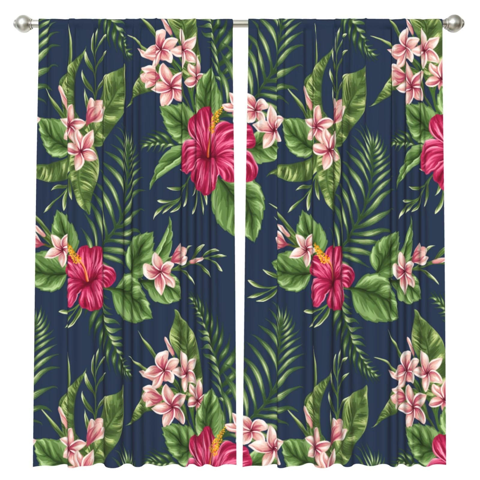 InOmak Tropical Flowers Frangipani Hibiscus Nature, 2 Panels Window Curtains 52 x 84 Inch Blackout Curtains for Living Room Bedroom