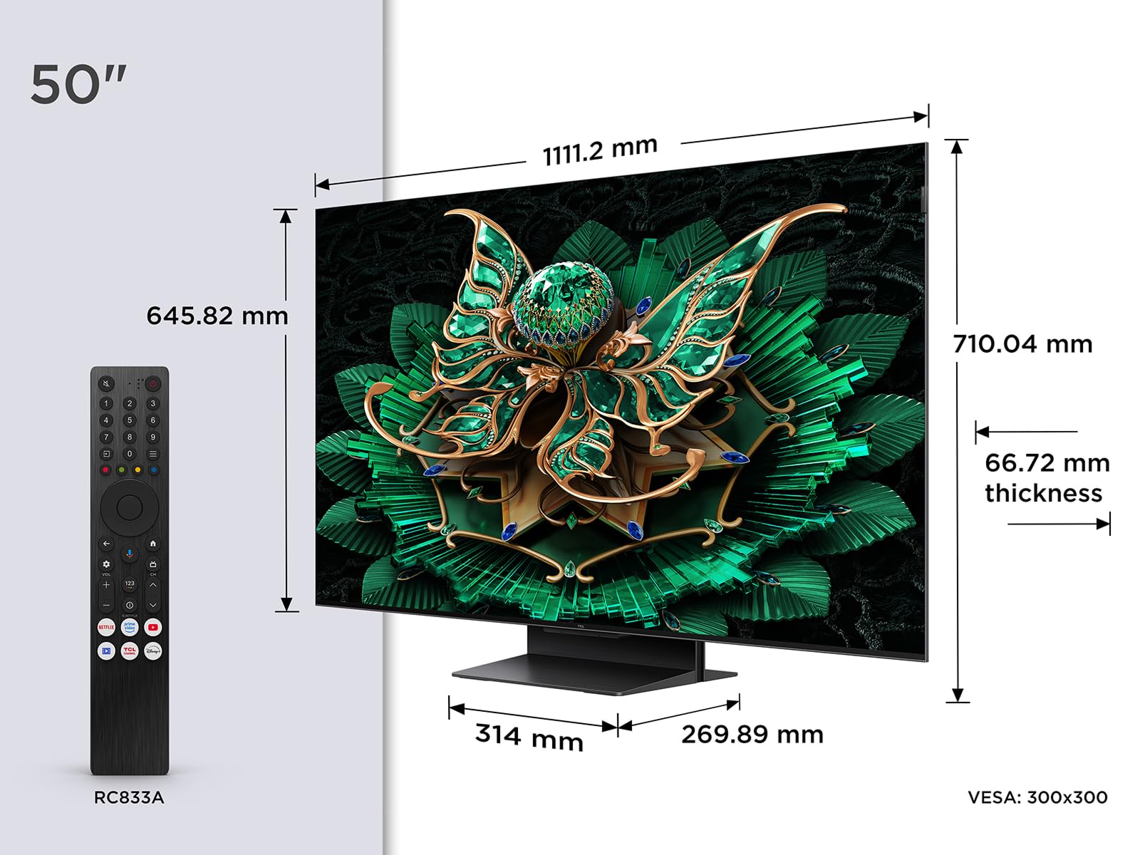 TCL 50C7K 50 Zoll QD-Mini LED Fernseher, 4K HDR Premium 2000, Smart Google TV mit 144Hz Motion Clarity Pro (Dolby Vision IQ & Atmos, HVA-Panel, Game Master)