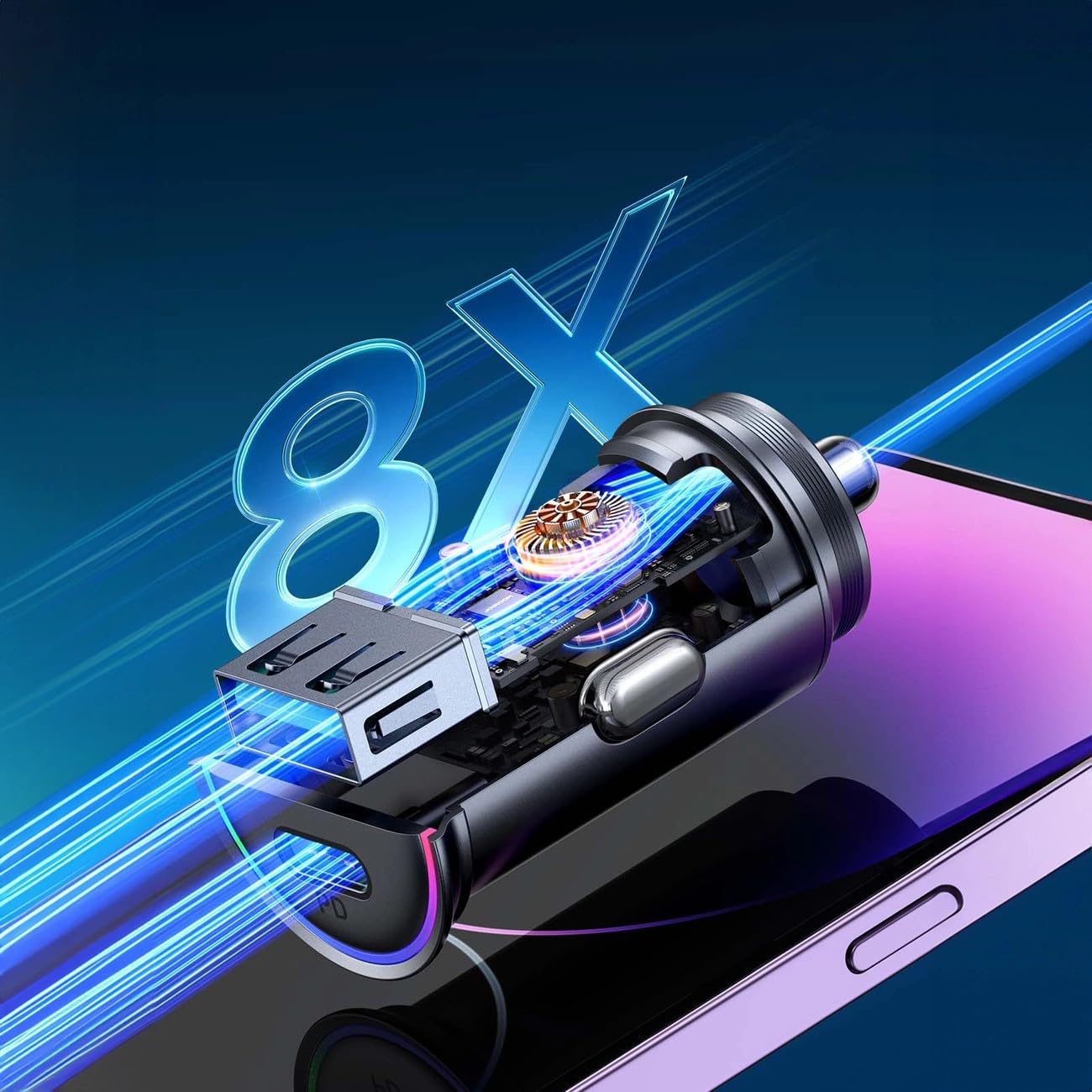 Joyroom Caricabatteria da auto Mini Caricatore rapido USB-C e USB-A 60W con indicatore LED Nero