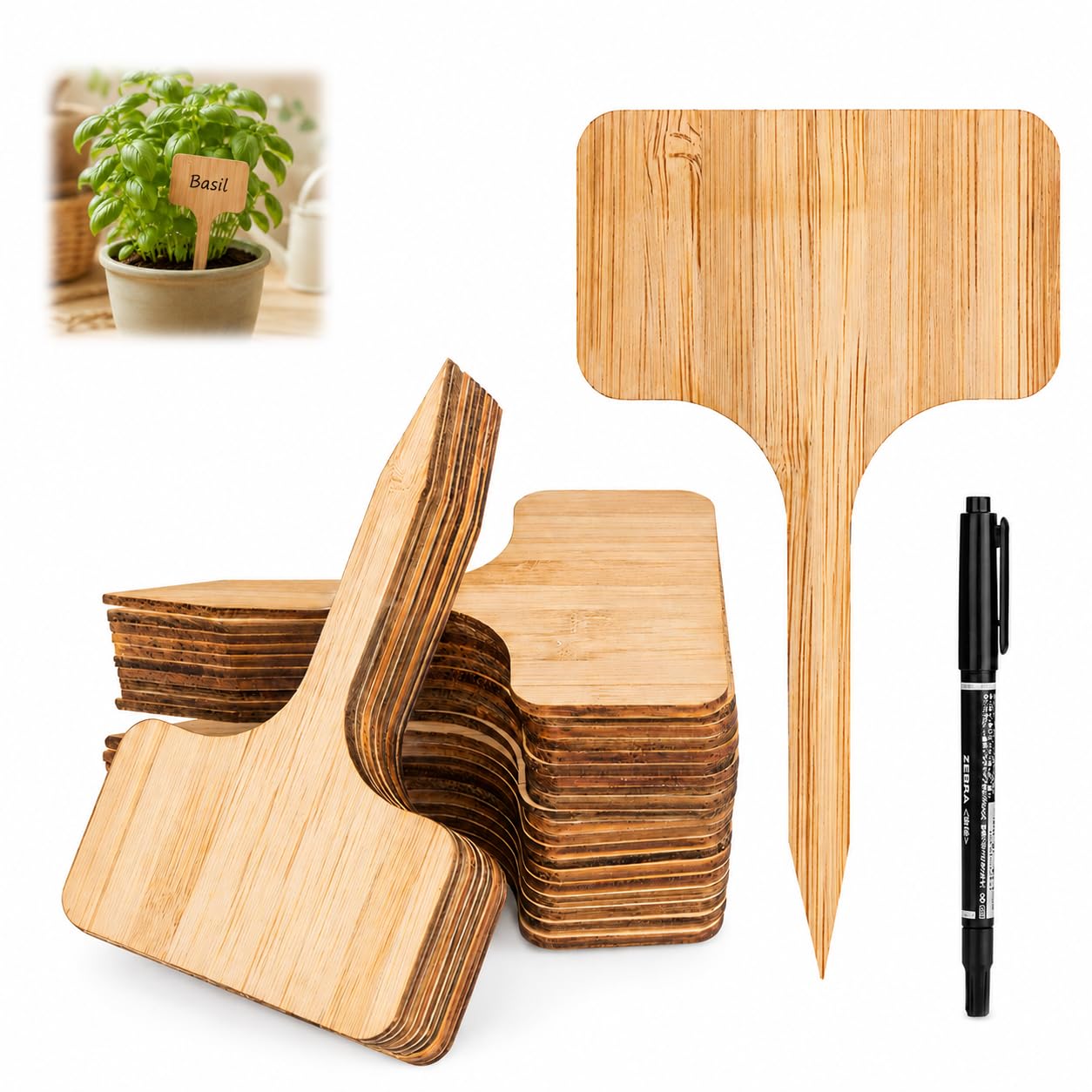 30 PCS Bamboo Plant Labels Wooden Plant Markers with a Pen Reusable Potting