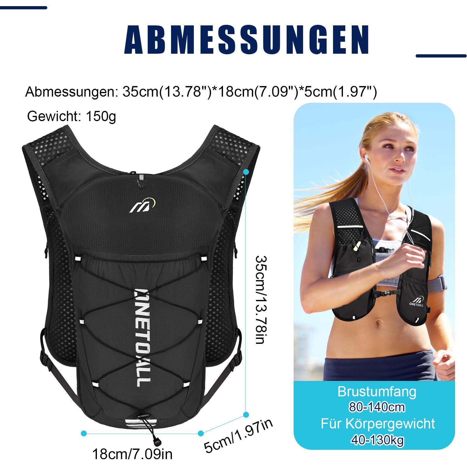 Laufweste Damen mit 500ml Trinkflasche/2L Trinkblase, Leichter Trinkrucksack Laufen Herren 6L, Runing Vest Reflektierend für Jogging, Trailrunning, Fahrrad, Marathon, Motorrad, nur 150g