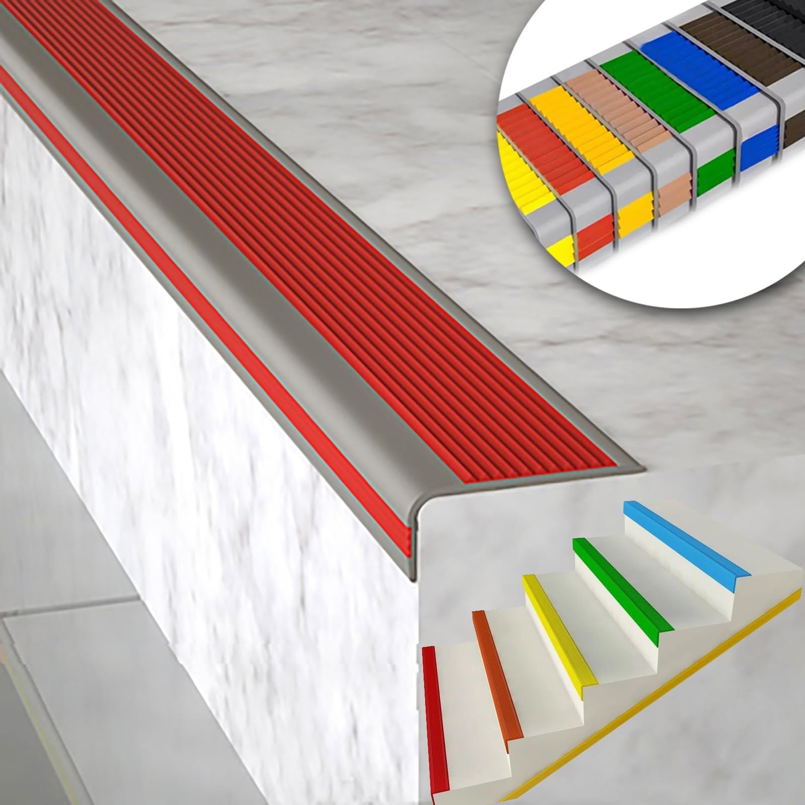 Self-Adhesive Stair Step Transition Strip,Non-Slip Step Edge Protector,Flexible Rubber Stair Edge Protector,indoor stair nosing Guard Strip,Safety Corner Edge Guard Strip,Fire retardant waterproof. (
