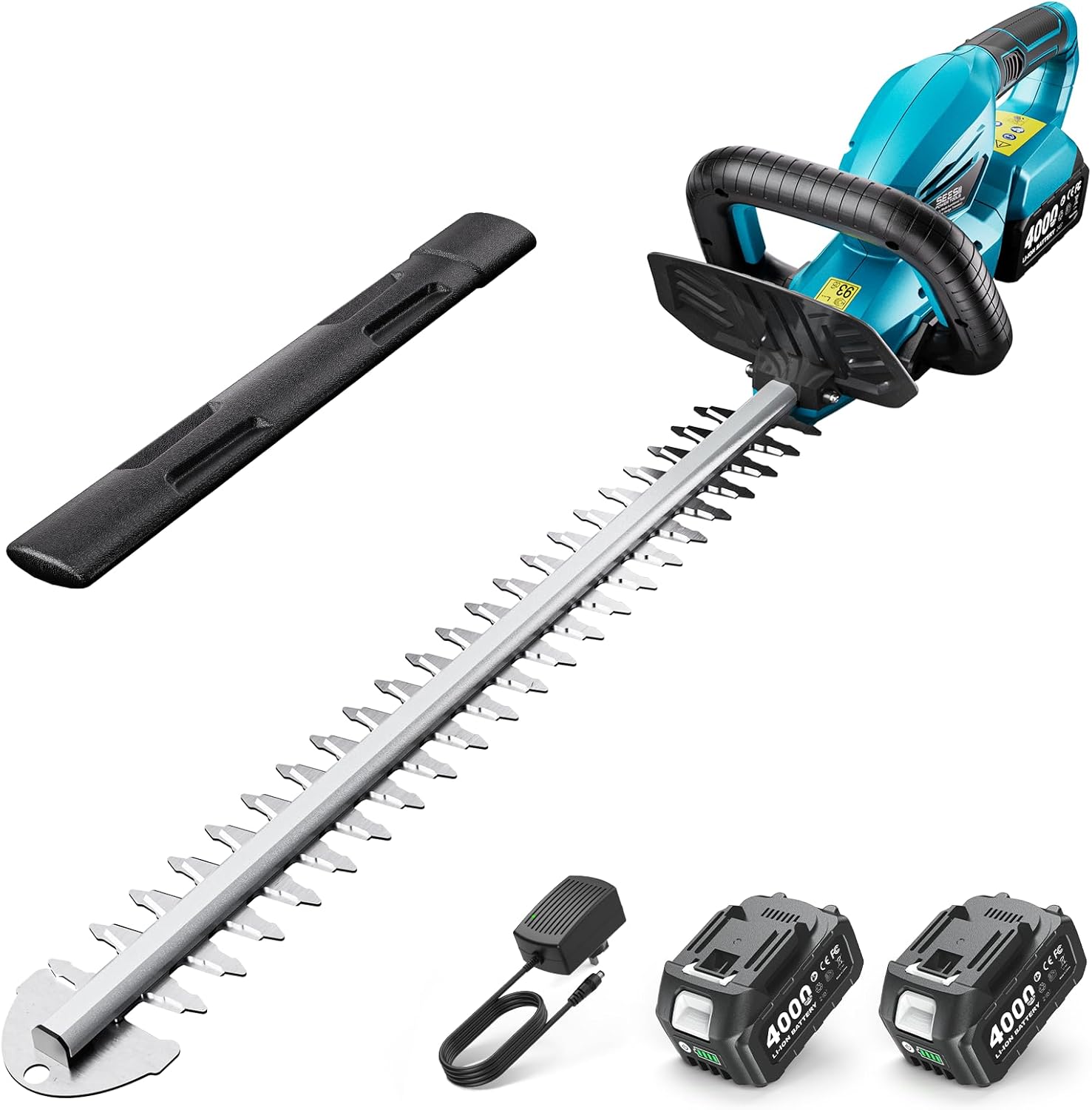 SEESII 20V Cordless Hedge Trimmer: 20" Dual-Action Blades, Dual 4.0Ah Batteries, 18mm Cut, 180° Rotating Handle - Lightweight Bush Shrub Clipper