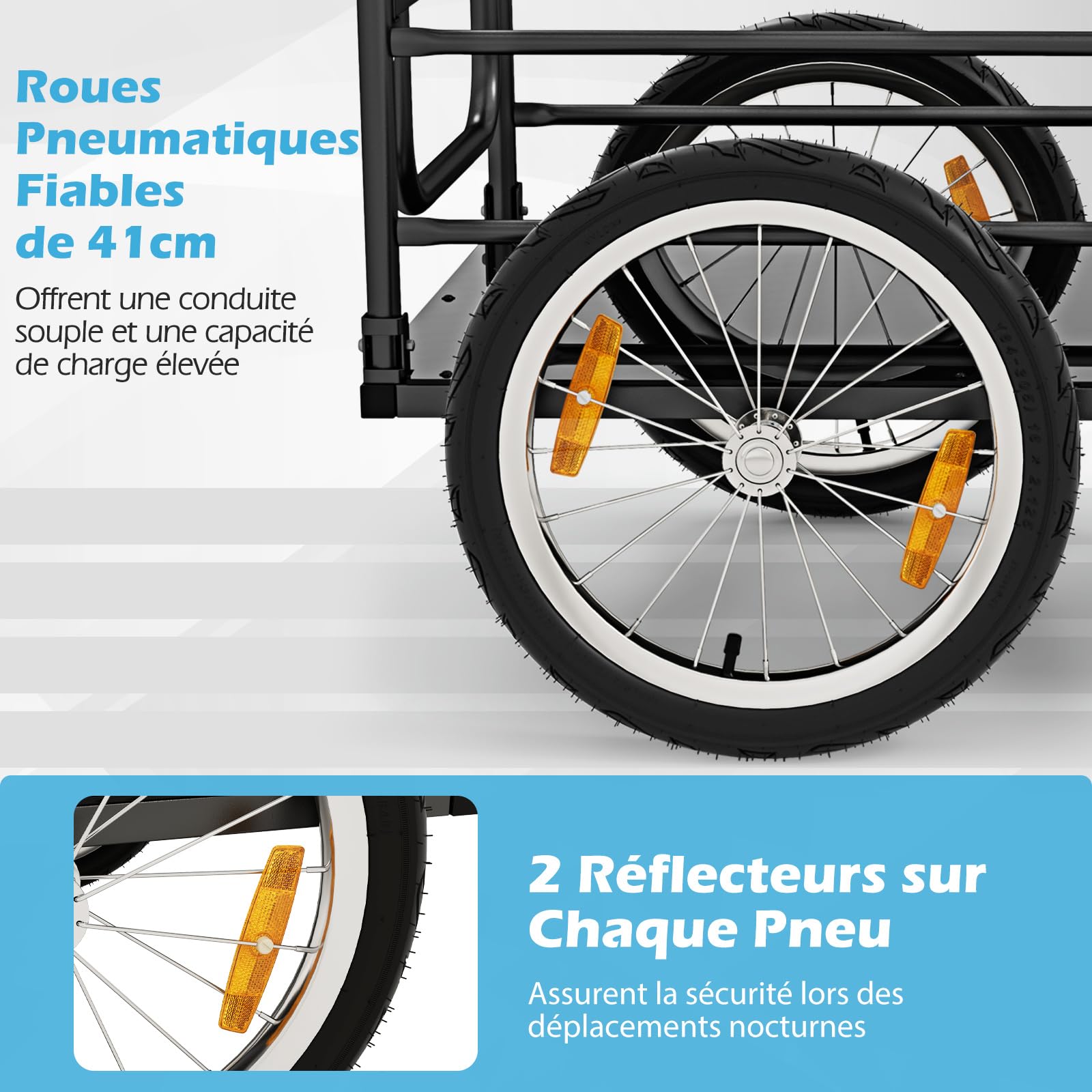 GOPLUS Remorque Vélo Transport, Remorque Transport en Cadre Métallique Pliable, Housse de Protection, Attelage Polyvalent, 40cm Pneus Gonflables, Réflecteurs, pour Camping, Déménagement