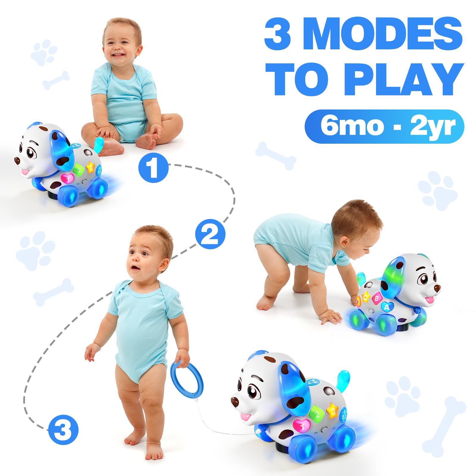 HumorPlay Musical Puppy Baby Toy 6-12-18 Month, Crawling & Walking Toys for 1 Year Old Boy Girl Gifts, Birthday Gift for 1 Year Old Boy Toy, Bilingual Infant Present for 6 7 8 9 10 Month