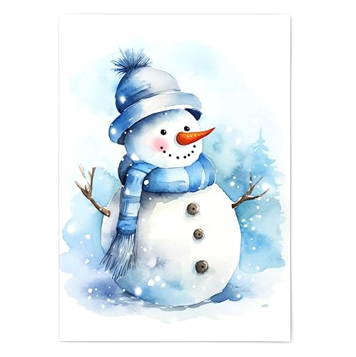 Creative Path Studios Watercolor Whimsical Snowman Illustration, Wall Art Print