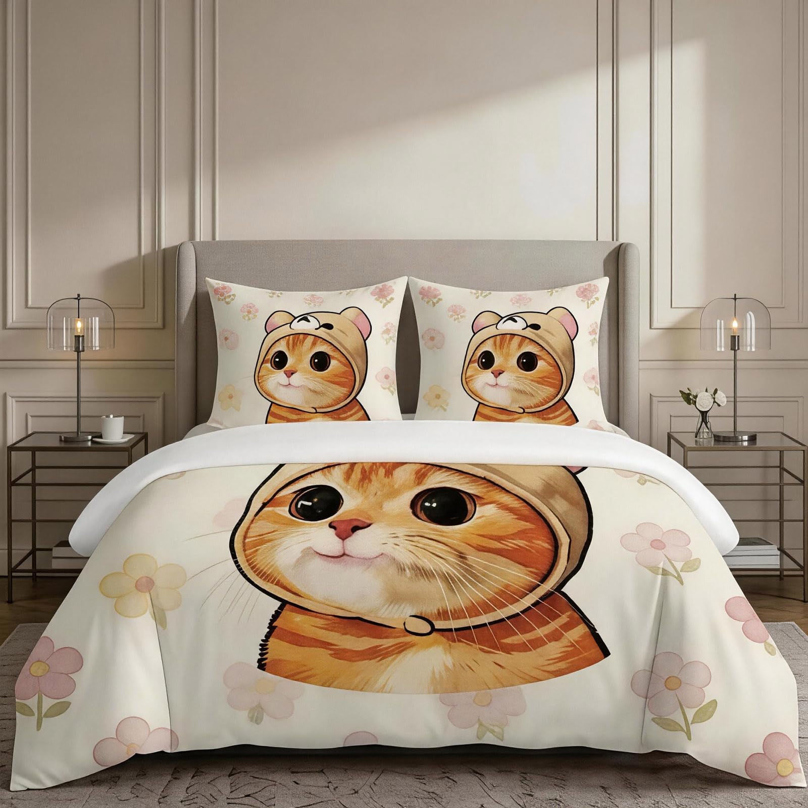 Housse de couette 180x200 chaton en microfibre douce sans repassage