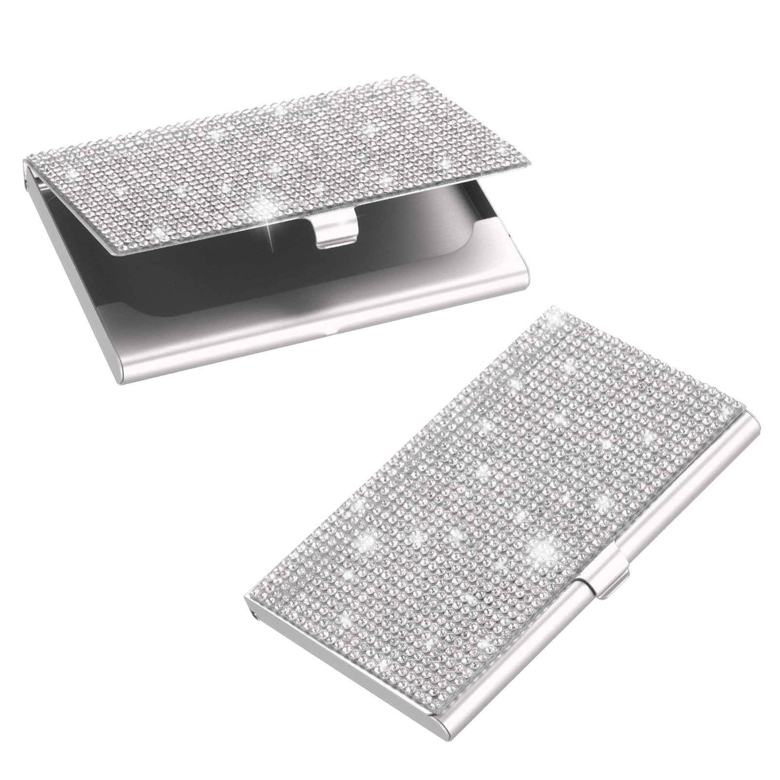 PATIKIL Bling Alloy Business Card Holder, 2Pcs Rhinestone Name Credit Card Organizer Bling Pocket Display for Women Office Exhibition, Silver Tone — image 1