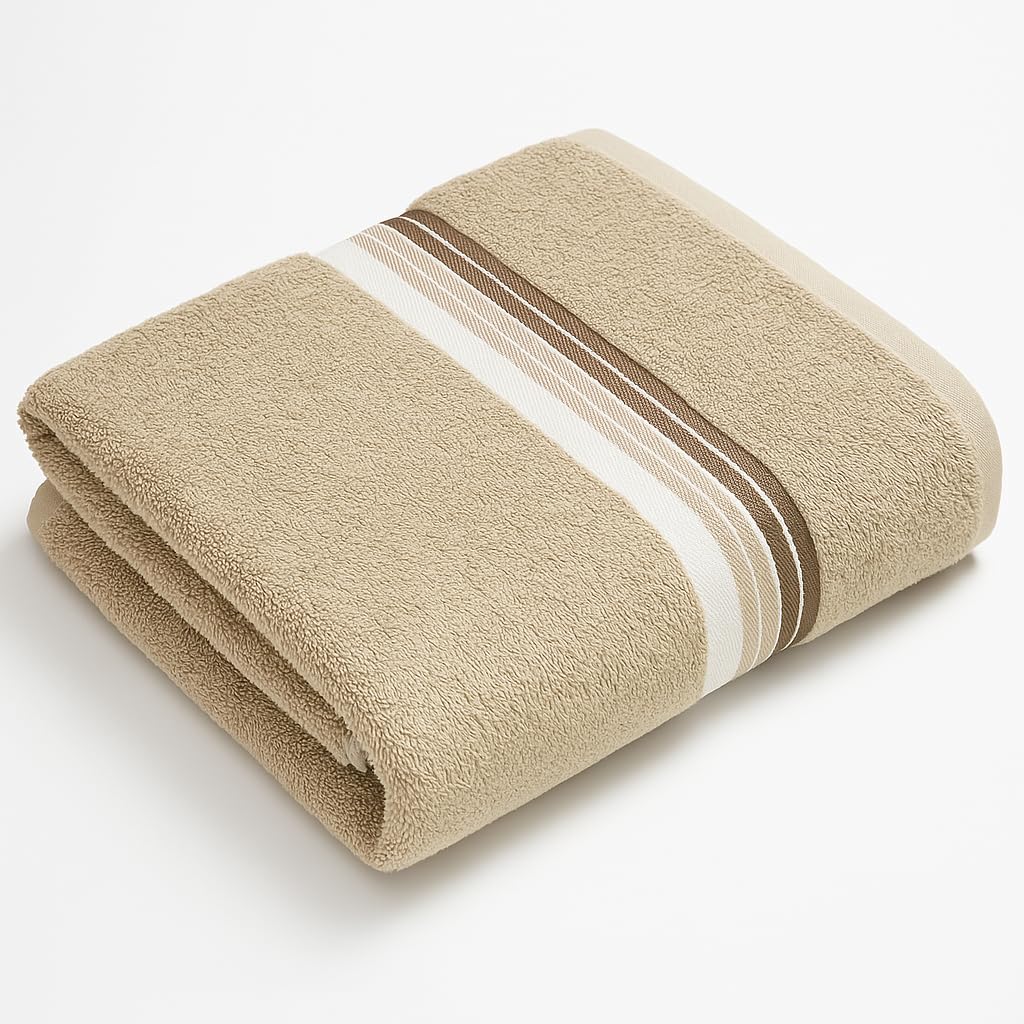 SKYREN Soft Cotton Bath Towel Highly Absorbent Striped Tan Towel for Bathroom Quick-Dry Everyday Use Lightweight and Comfortable
