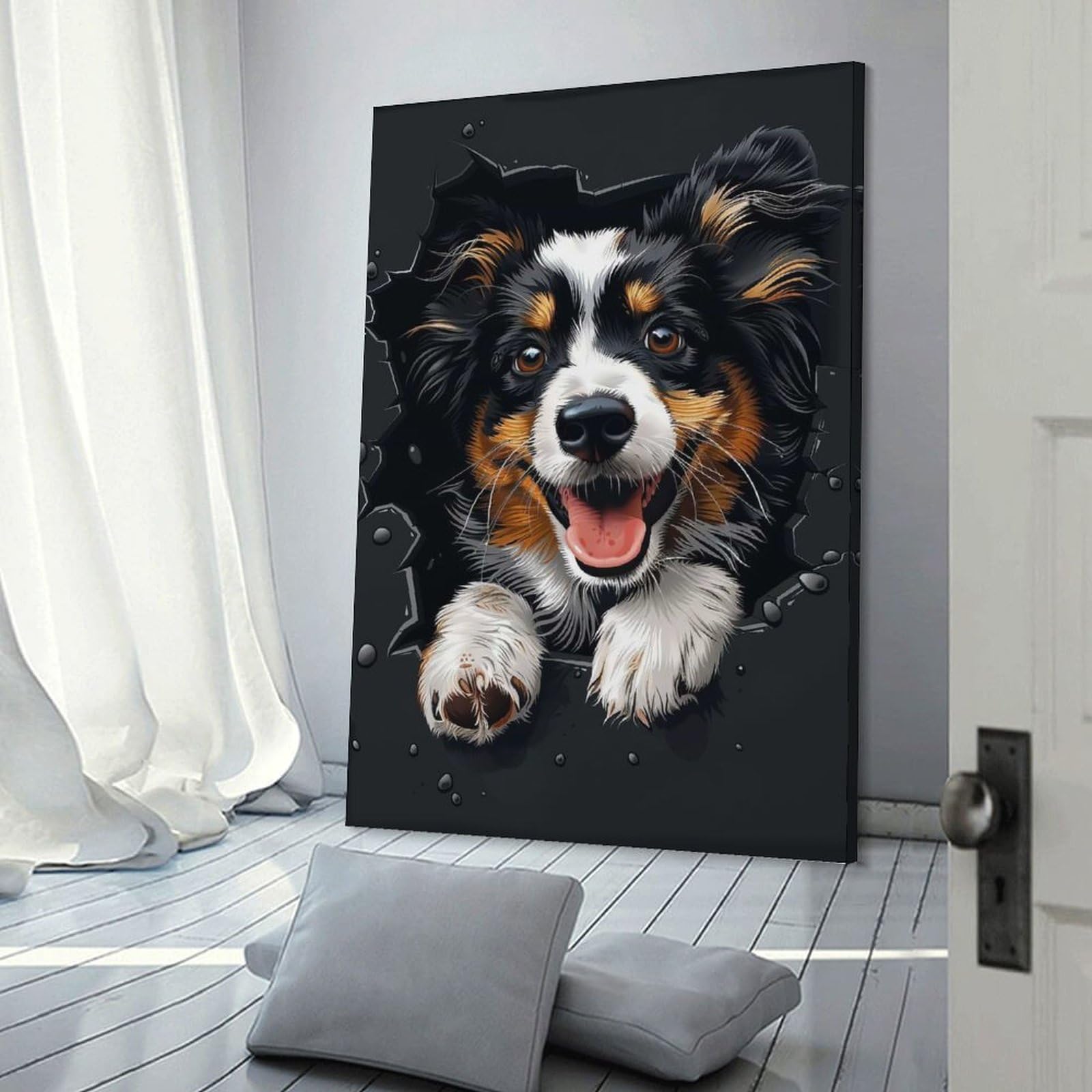 Junmoney Shetland Sheepdog Hanging Wall Art 24x36inch(60x90cm), for New Homes, Bedrooms Or Workspaces, Thoughtful Wall Decor for Art Lovers