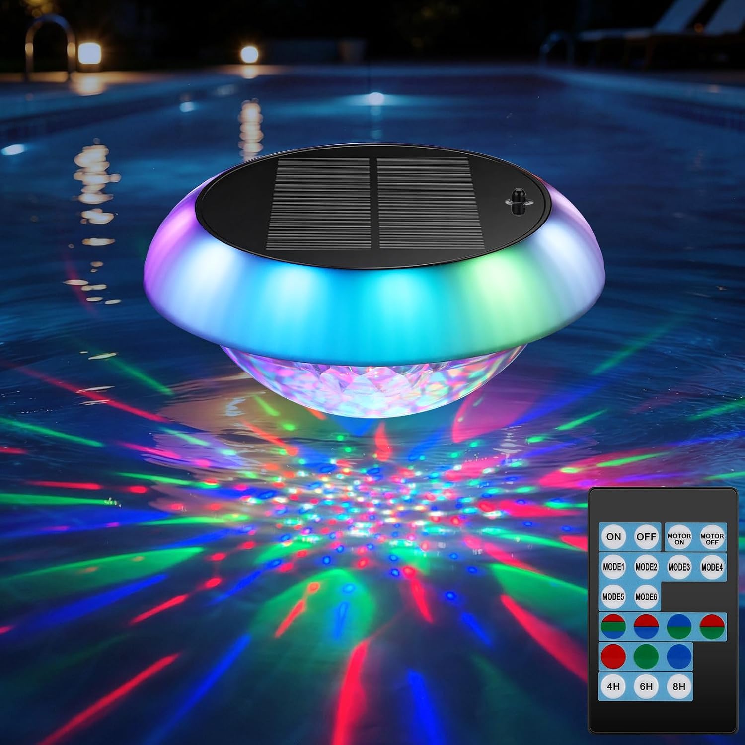 Solar Floating Pool Lights, 360° Rotating Underwater Light Effect | Solar Pool Lights for Above Ground Pools with Remote,Waterproof Pool Floating Lights, 42 Color Changing Lighting, Auto On/Off