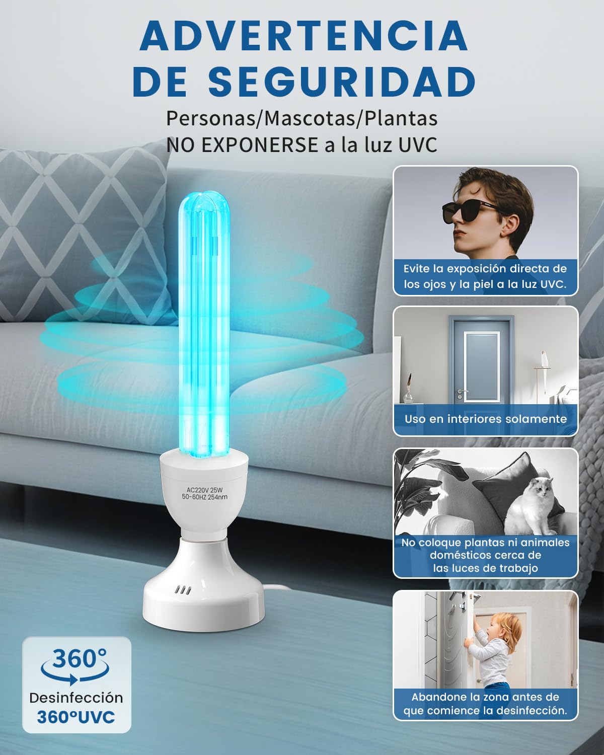 Lampara UV Desinfeccion con Mando, Lampara UVC Ozono UV Light 25W E27 con función de temporizador, UV Germicida Esterilizador para Hogar, Escuela, Oficina Aire Fresco, UVC 254nm