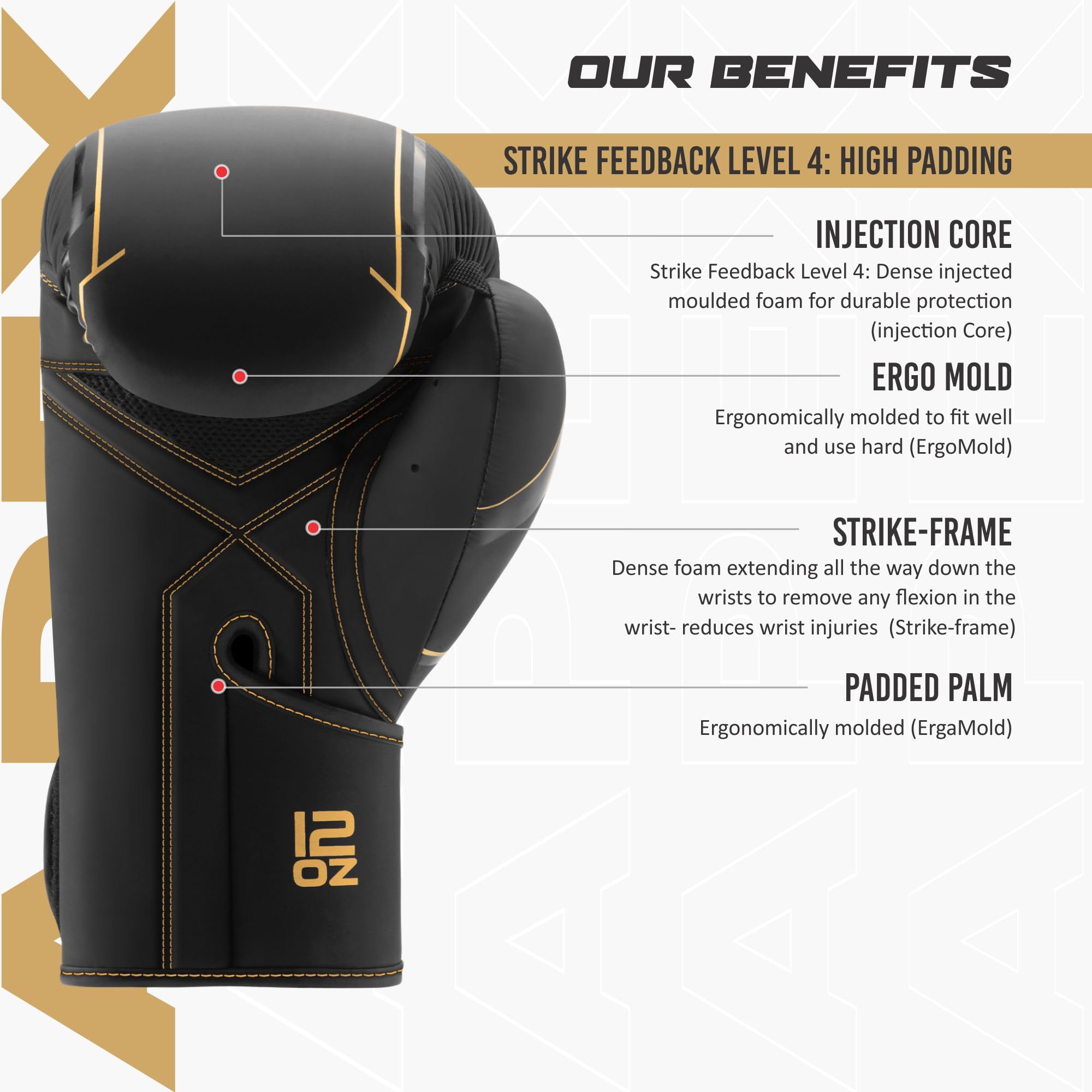 Starpro Guantes de Boxeo Premium Negros | Cuero PU | Ajuste ergonómico, Espuma de Alta Densidad, Soporte para la muñeca, Ideales para Entrenamiento y Combate