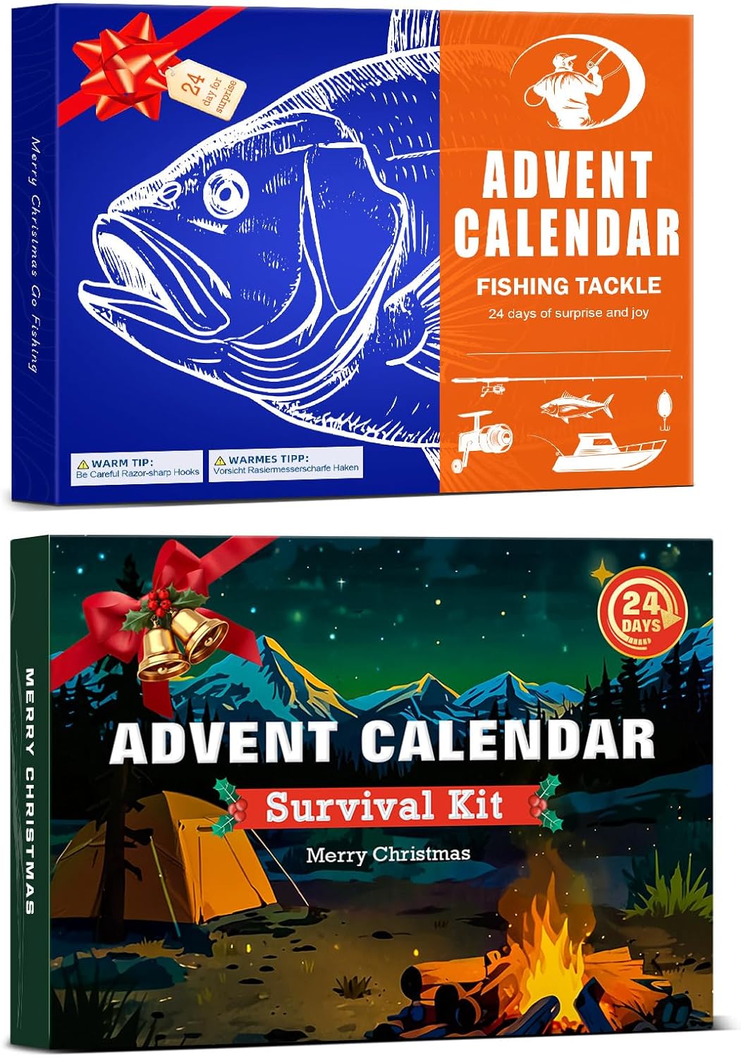 2-in-1 Advent Calendar Bundle – 24 Days Fishing Tackle Set & Survival Kit, Outdoor Gear Gift for Men, Teens, and Adventurers