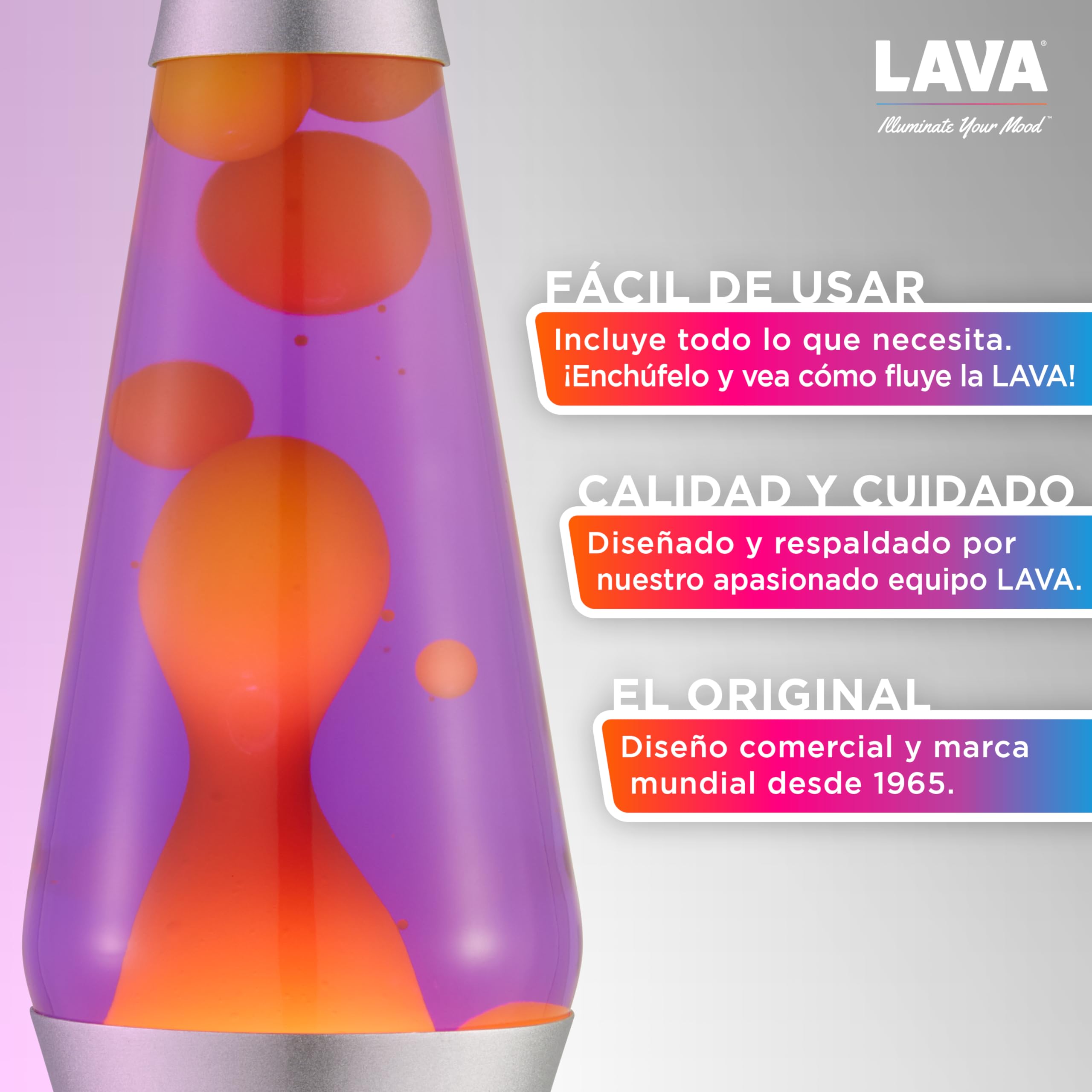 LAVA® - Lámpara Lava 2125, cera amarilla, líquido morado, base y tapa plateados, original de 14,5 pulgadas. Lámpara de movimiento marca LAVA®