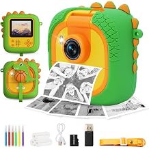 ARNSSIEN Kids Instant Print Camera for Toddlers 1080P 2.4in+180 Flip Lens | Inkless thermal printing.3 rolls & 6 DIY pens.1200mAh.Durable silicone case.Overheat protection.Fun puzzles & effects.M2