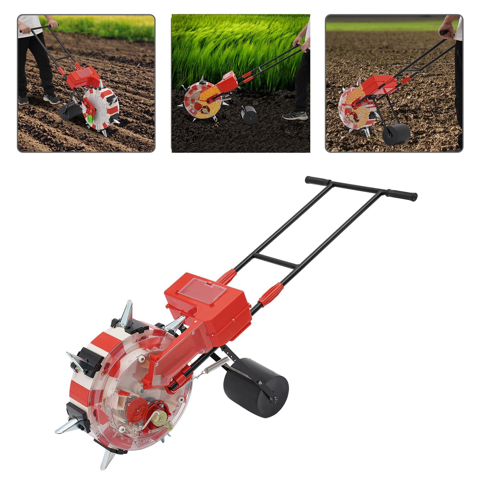 Sembradora de Rodillo de Empuje Manual de un Solo Puerto, sembradora de jardín de precisión sembradora de hileras, espaciado de 26 cm, para Plantar Semillas Dentro de 3-15 mm