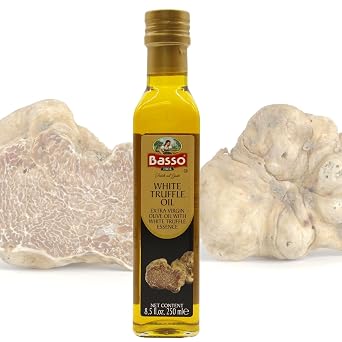 BASSO 1904 - Black & White Truffle Oil Set, 2 Bottles x 8.5 fl oz (250ml) | High-Concentration Italian Extra Virgin Olive Oil with Real Black Winter & White Alba Truffles, Product of Italy