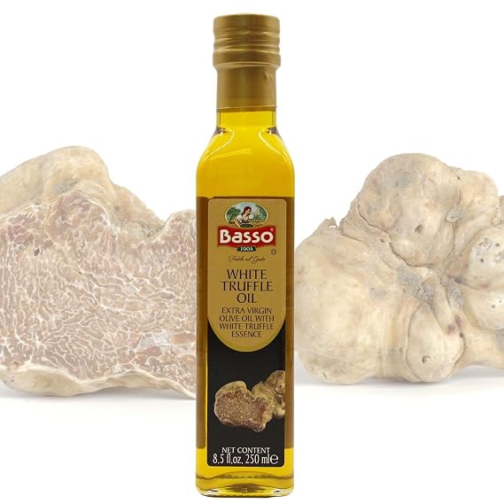 BASSO 1904 - Black & White Truffle Oil Set, 2 Bottles x 8.5 fl oz (250ml) | High-Concentration Italian Extra Virgin Olive Oil with Real Black Winter & White Alba Truffles, Product of Italy
