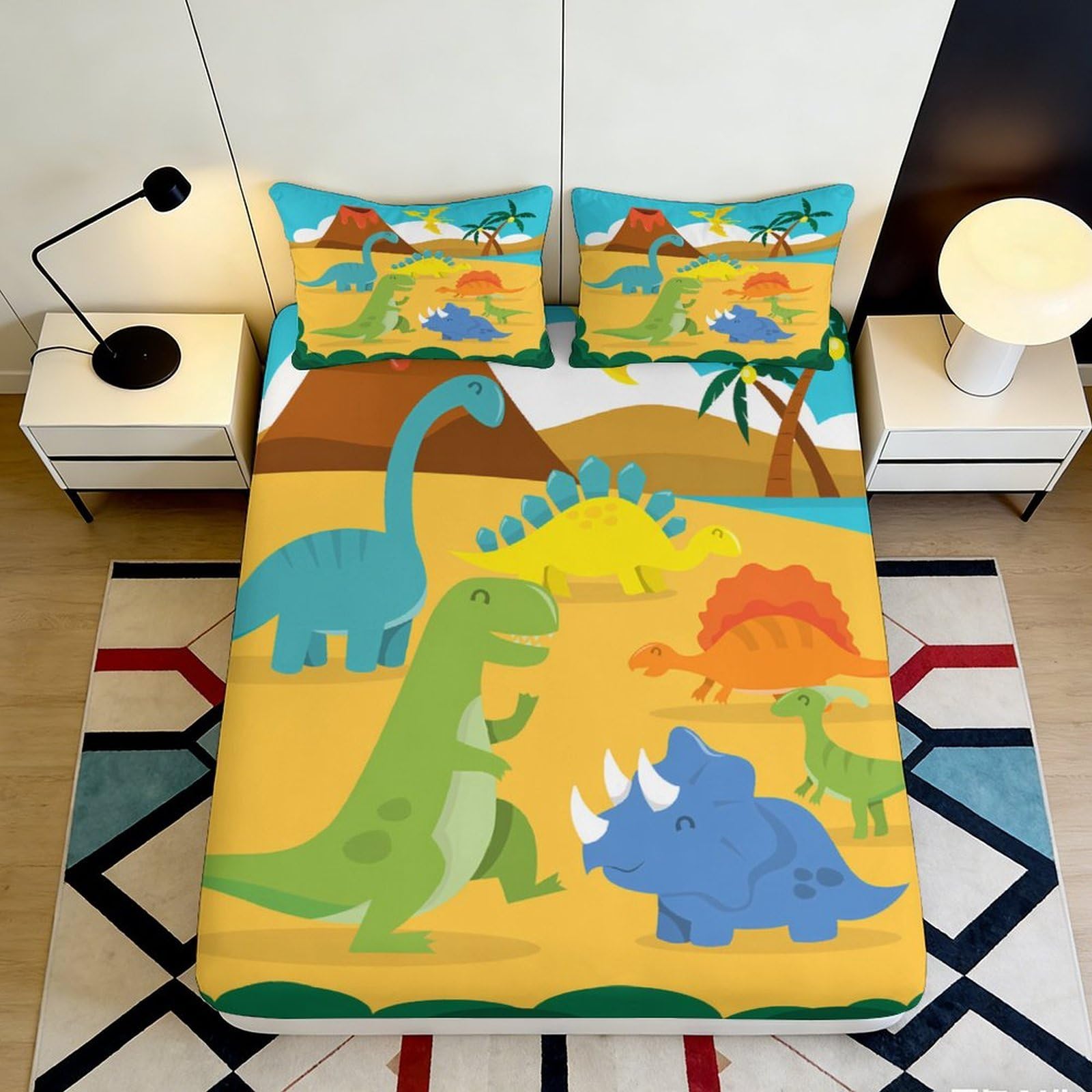 Pnayamiorkfel Style-7 3D Printed Cartoon Dinosaur Fitted Sheet Microfiber Anti-Slip Mattress Cover For Bedroom Guest Room Decor Washable 90X200x25cm