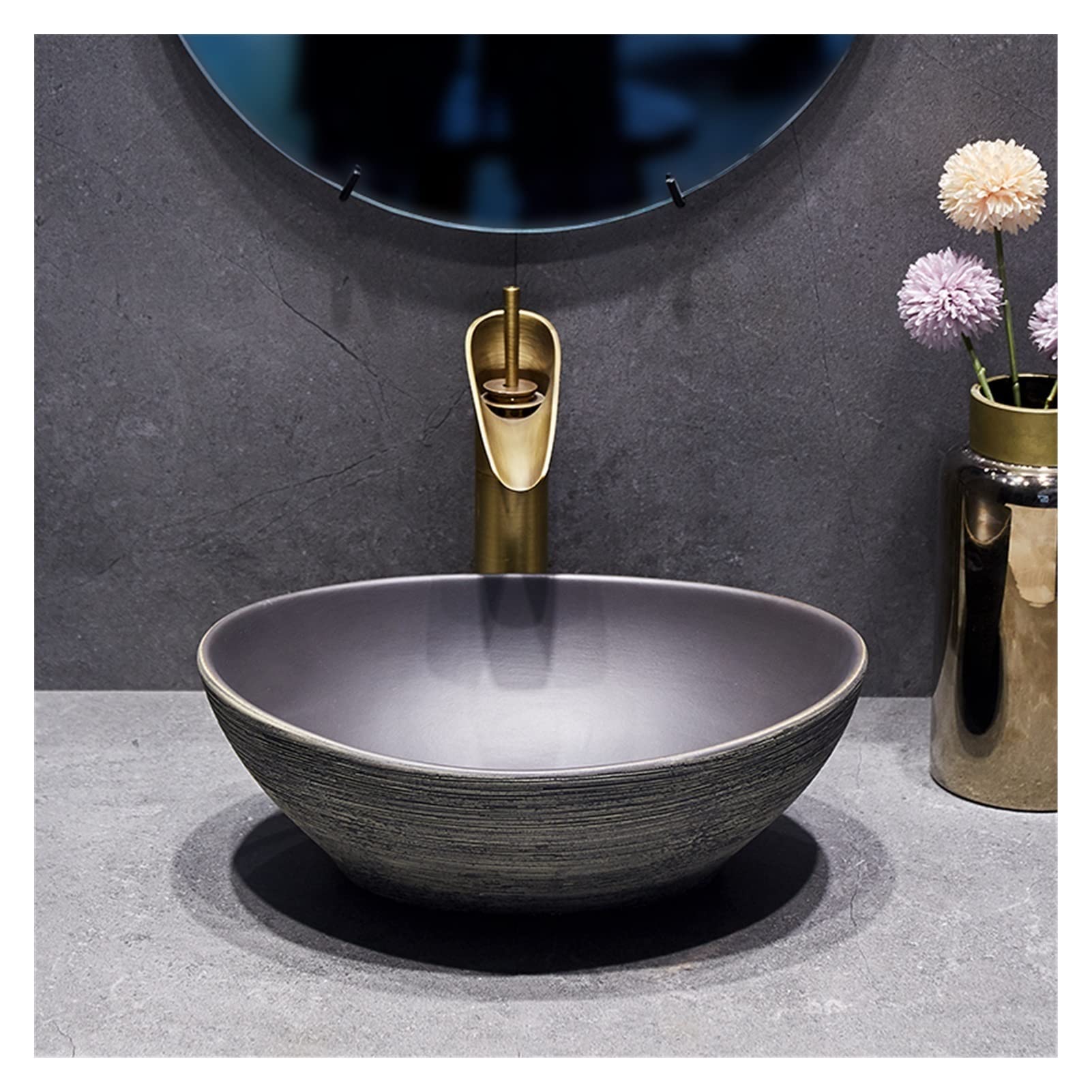 Umywalka wpuszczana do łazienki Outdoor Household Mały ceramiczny blat zlewu owalny retro naczynie łazienkowe zlewozmywak pojedyncza miska Umywalki łazienkowe