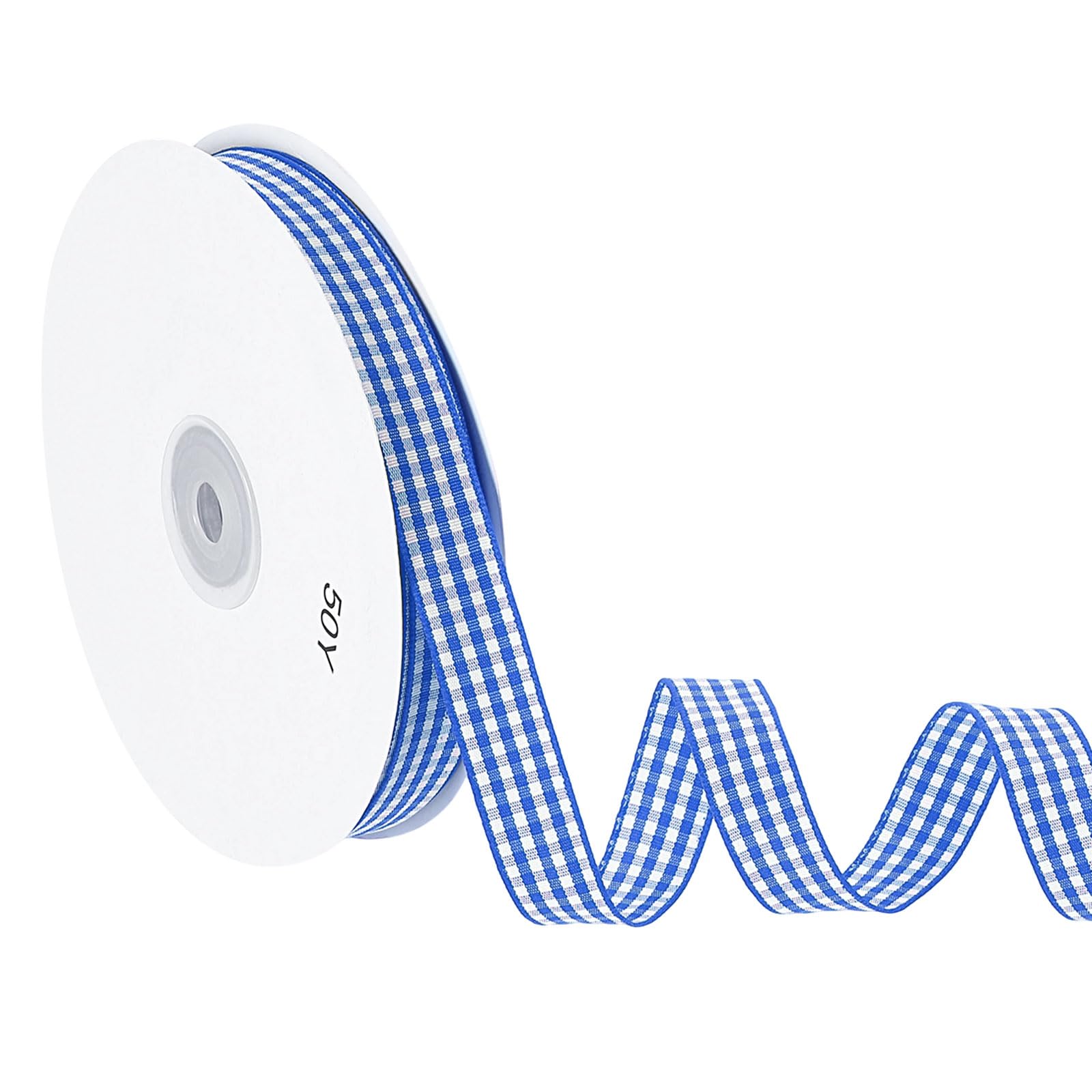 PATIKIL 50 Yard x 5/8 Inch Gingham Ribbon, Plaid Ribbon Nylon Checkered Gift Wrapping Strip for Thanksgiving Bow Wreath Craft Birthday Wedding, Sapphire Blue — image 1