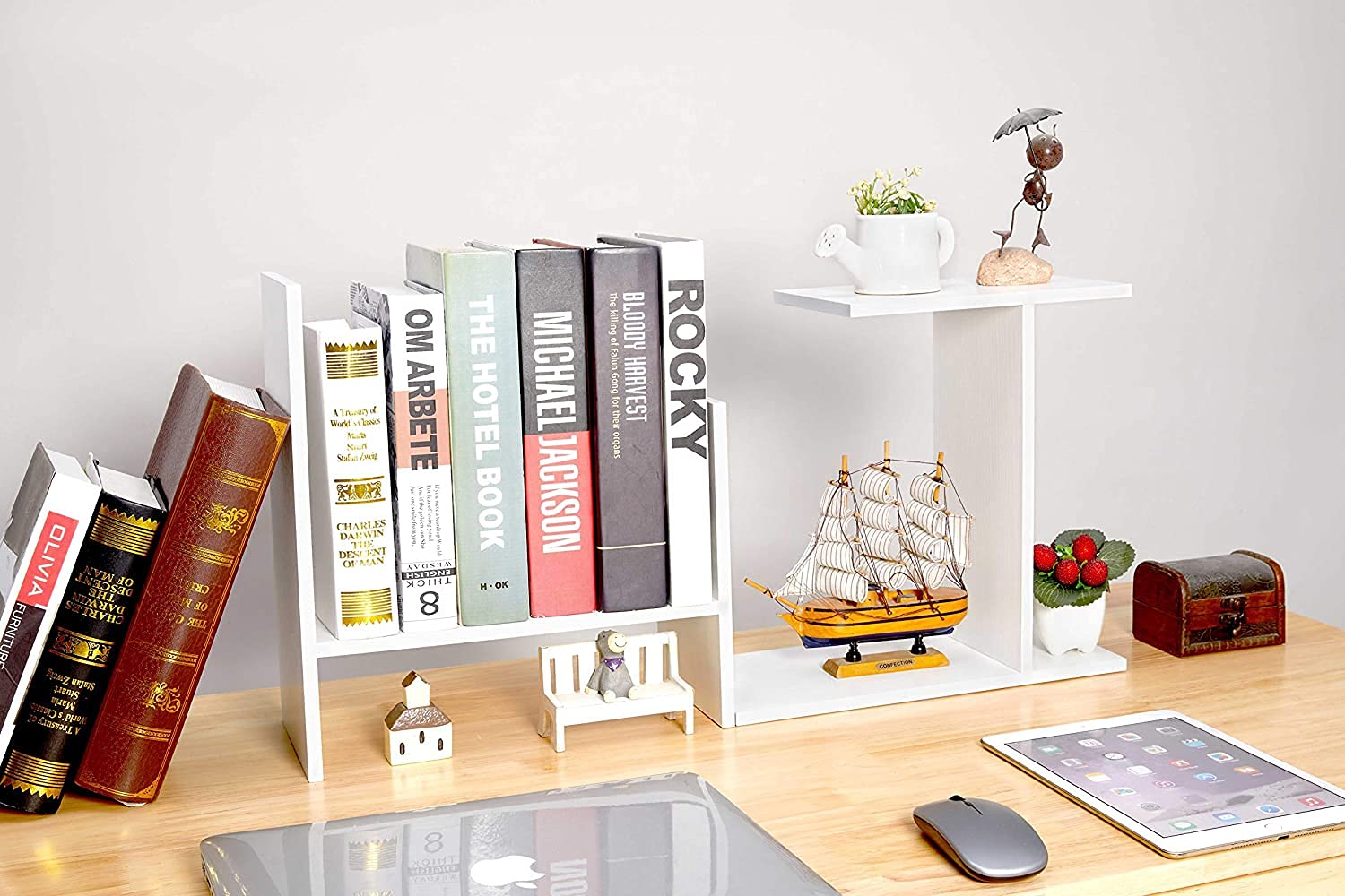 Expandable Wood Desktop Bookshelf Desktop Organizer Office Storage Rack