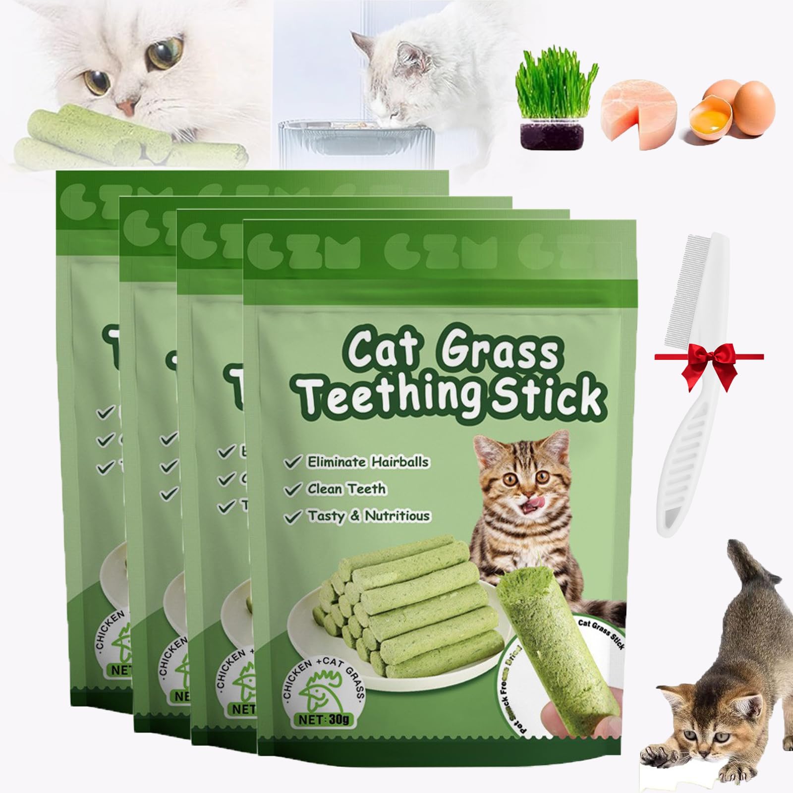 Busgiuar Cat Grass Teething Sticks,Berdexa Cat Grass Teething Sticks for Indoor Cats,Cat Teeth Cleaning Cat Grass Stick,Cat Grass Chewing Sticks,Cat Treats Catnip,Natural Cat Teeth Cleaner (4bags)