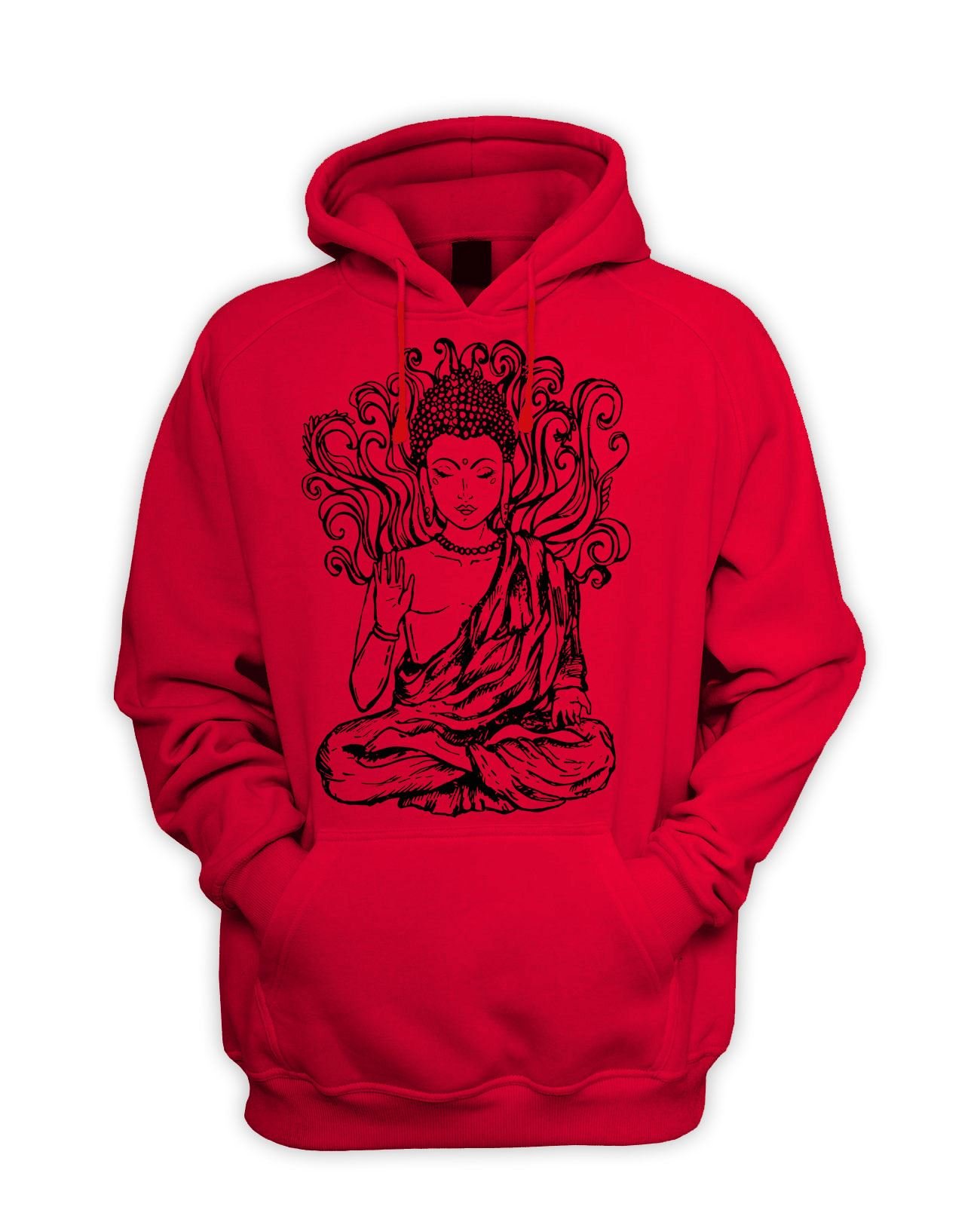 Tribal T-Shirts Mens Buddha Design Hoody (Large, Red)