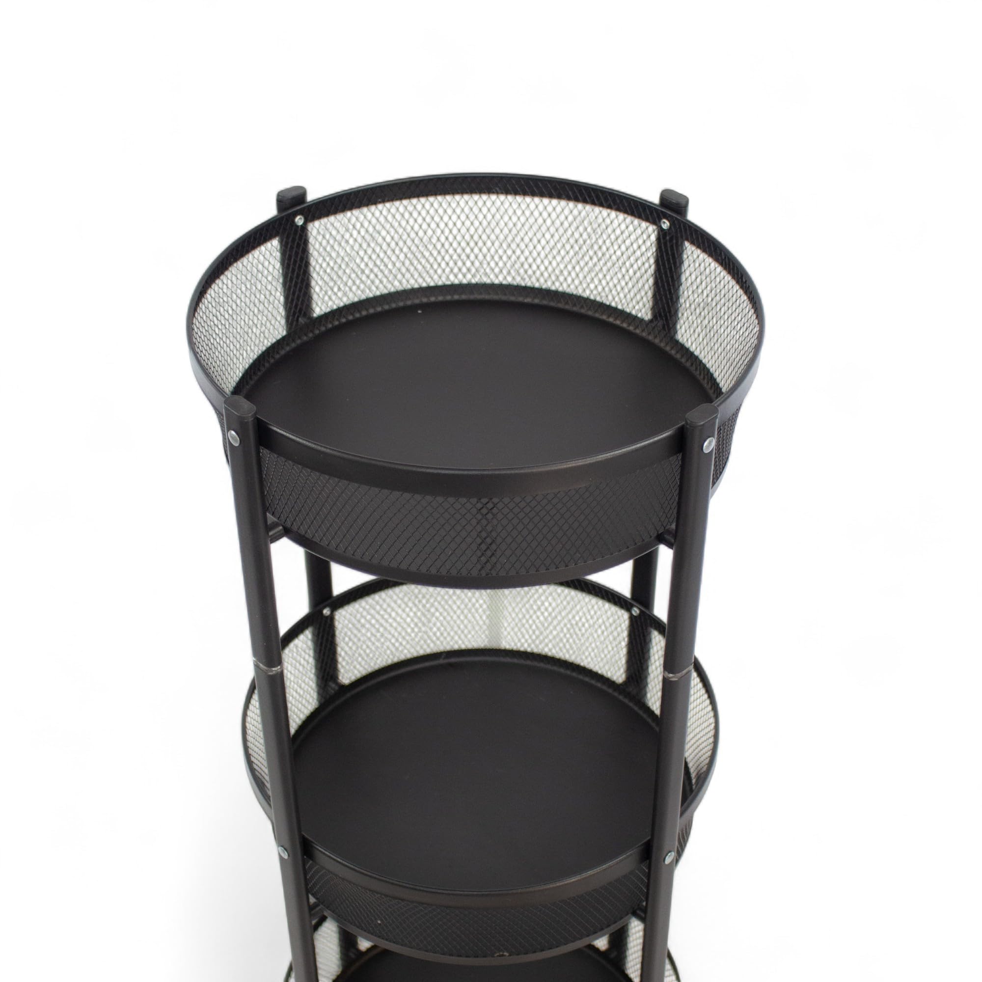 Pincho Carrito Auxiliar con Ruedas Verdulero Cocina Metálico, Mueble Auxiliar De Cocina, Estanteria con Ruedas 3 Niveles Plegable, Carro Almacenaje Rodante Negro - Metal 3 Bandejas Redondas